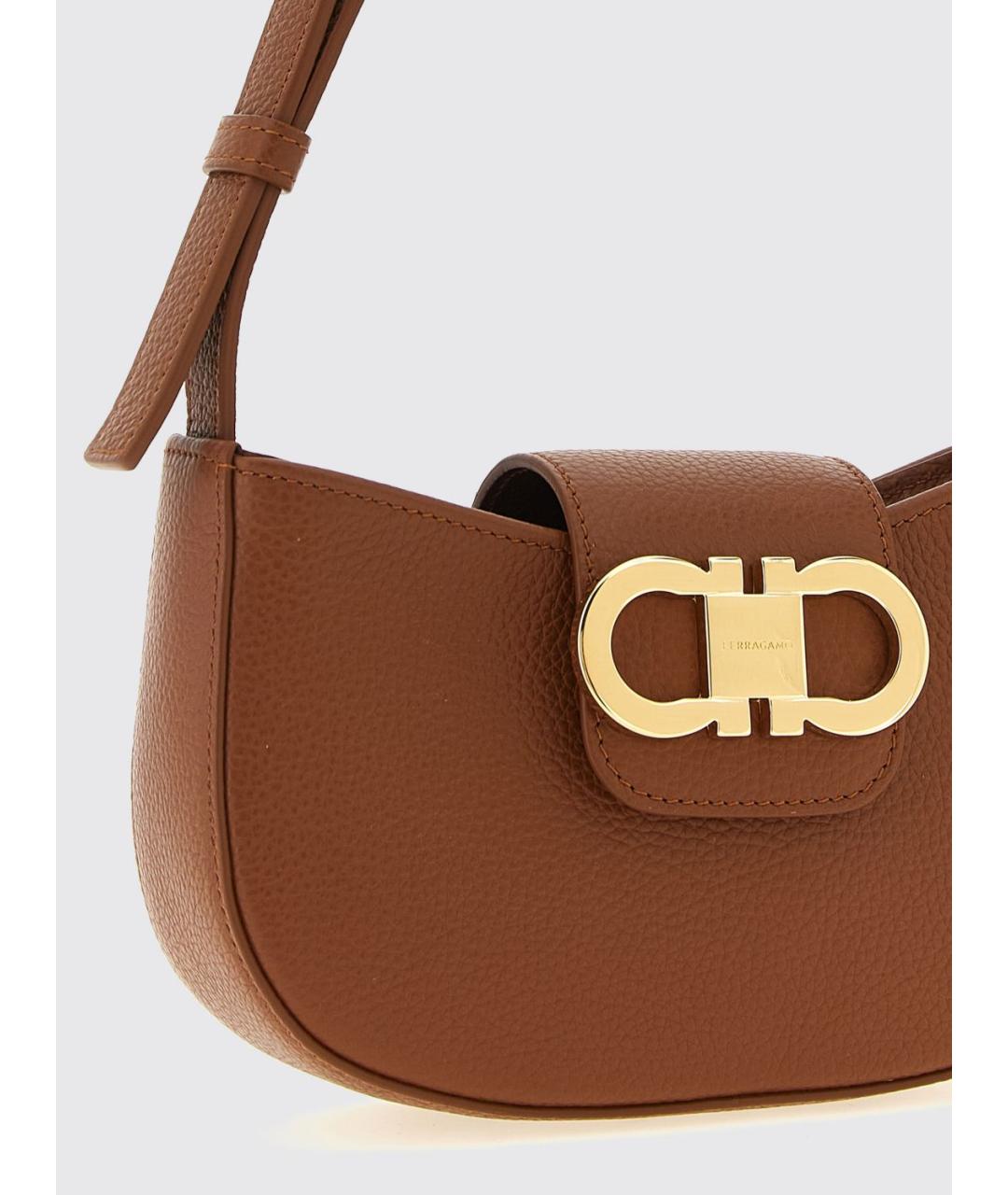 FERRAGAMO Коричневая кожаная сумка через плечо, фото 3