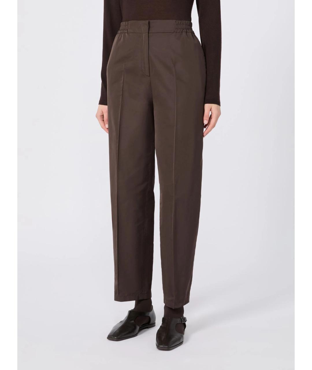 MAX MARA Коричневые полиэстеровые прямые брюки, фото 3