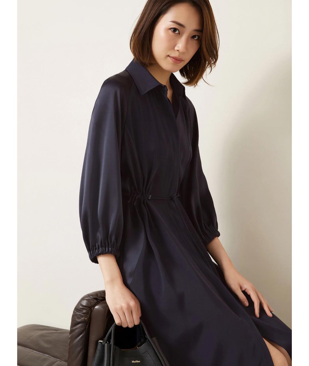 MAX MARA Темно-синее ацетатное повседневное платье, фото 5