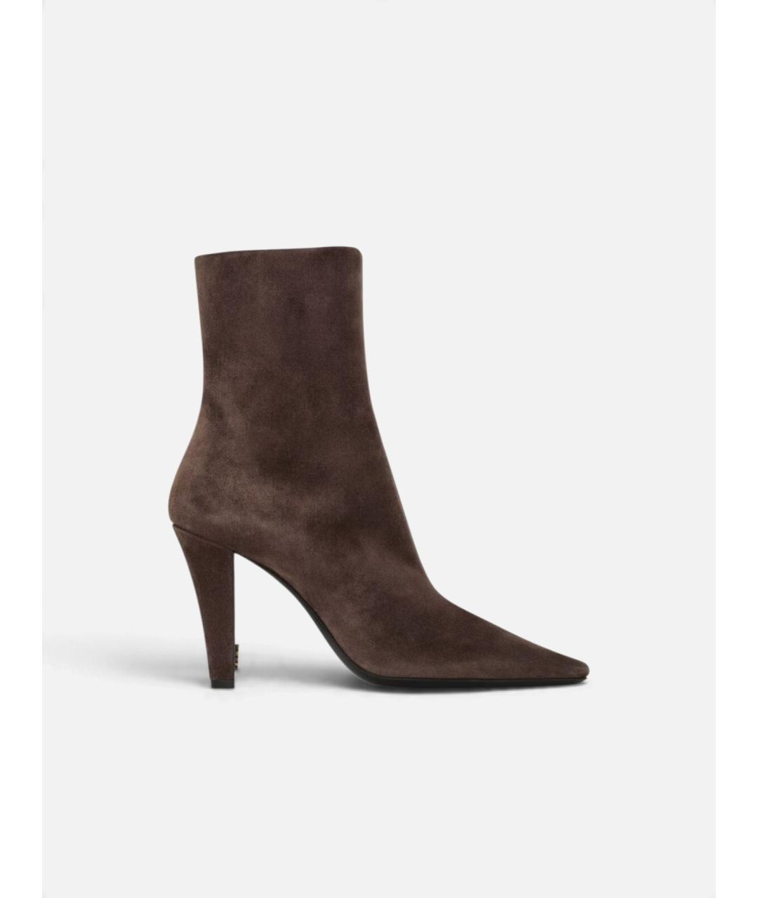 SAINT LAURENT Коричневые замшевые ботильоны, фото 4