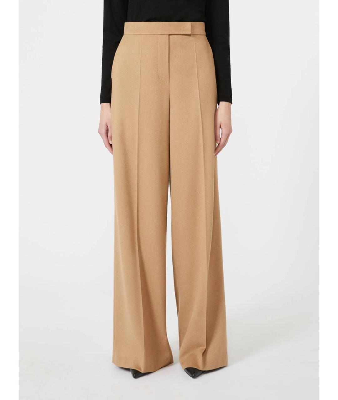 MAX MARA Бежевые шерстяные брюки широкие, фото 3