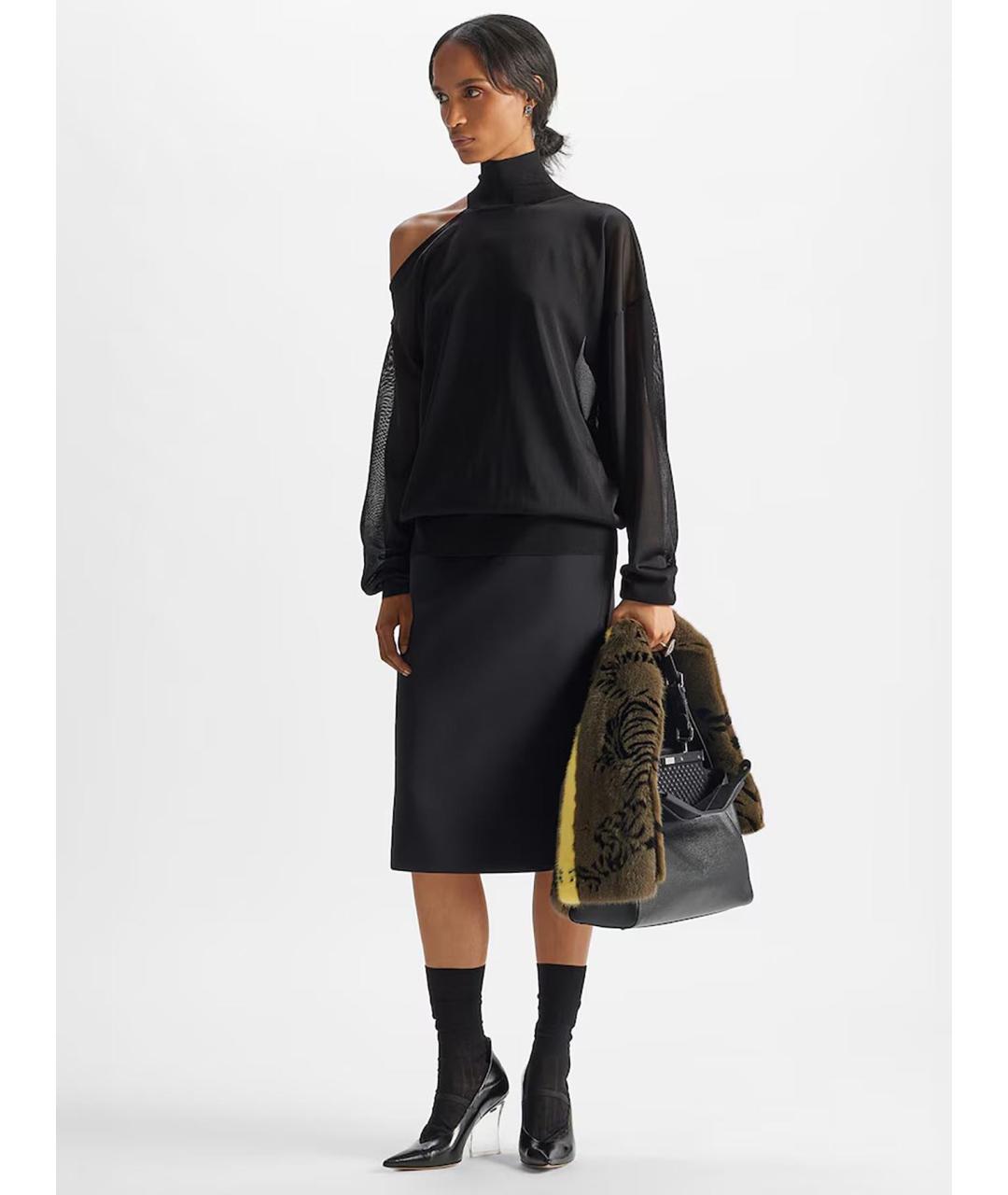 FENDI Черная шерстяная юбка миди, фото 2