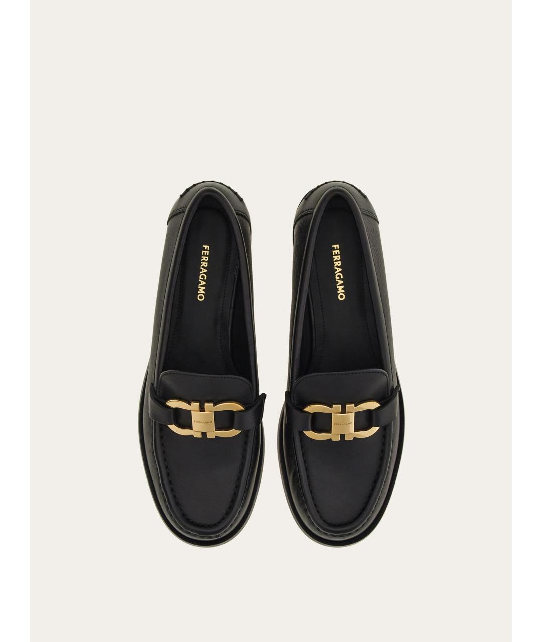 FERRAGAMO Черные кожаные лоферы, фото 3