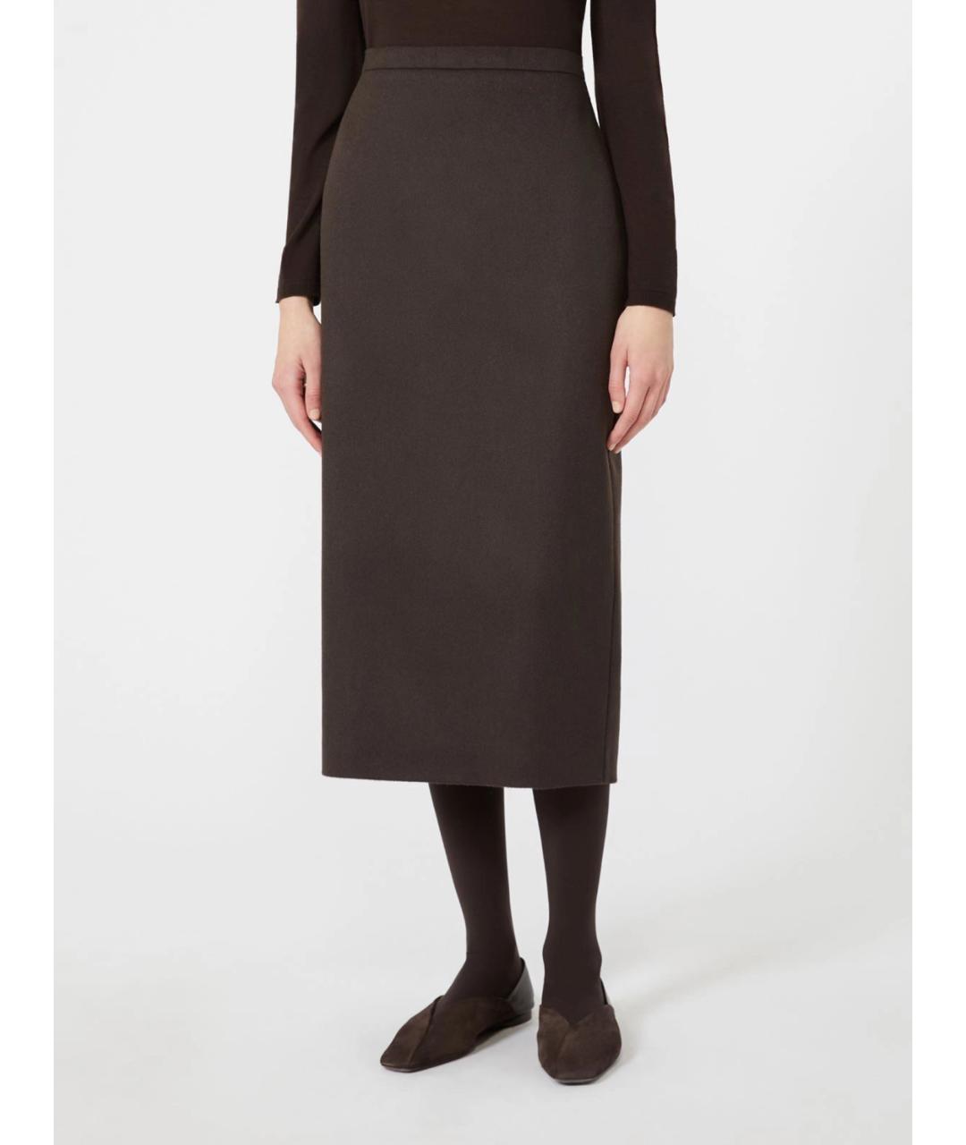 MAX MARA Коричневая шерстяная юбка миди, фото 3