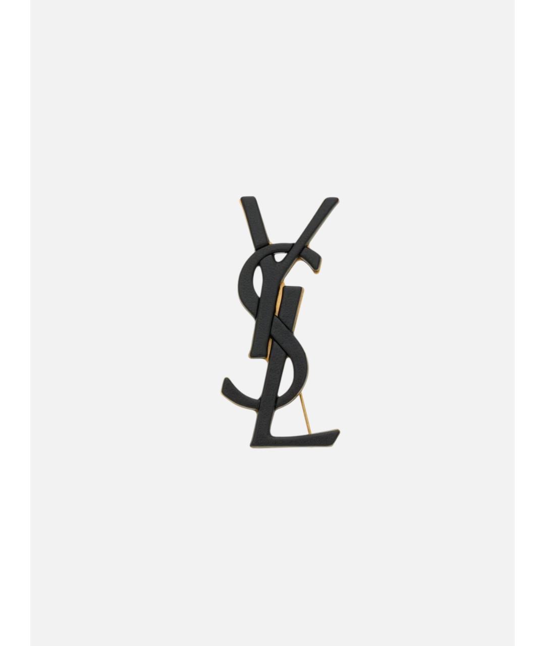 SAINT LAURENT Черная кожаная булавка / брошь, фото 3