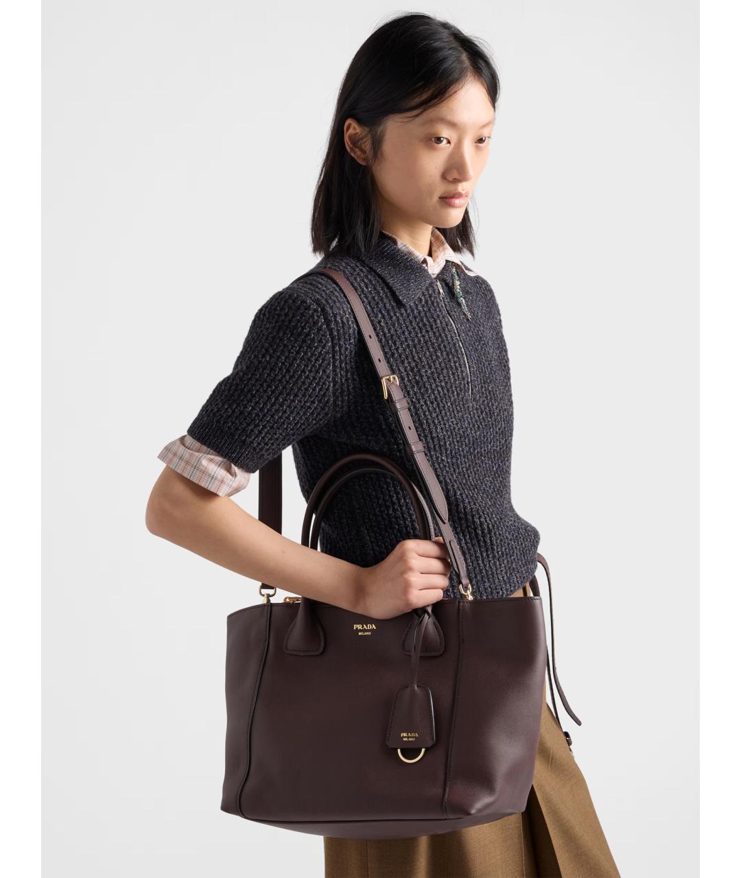 PRADA Коричневая кожаная сумка тоут, фото 4