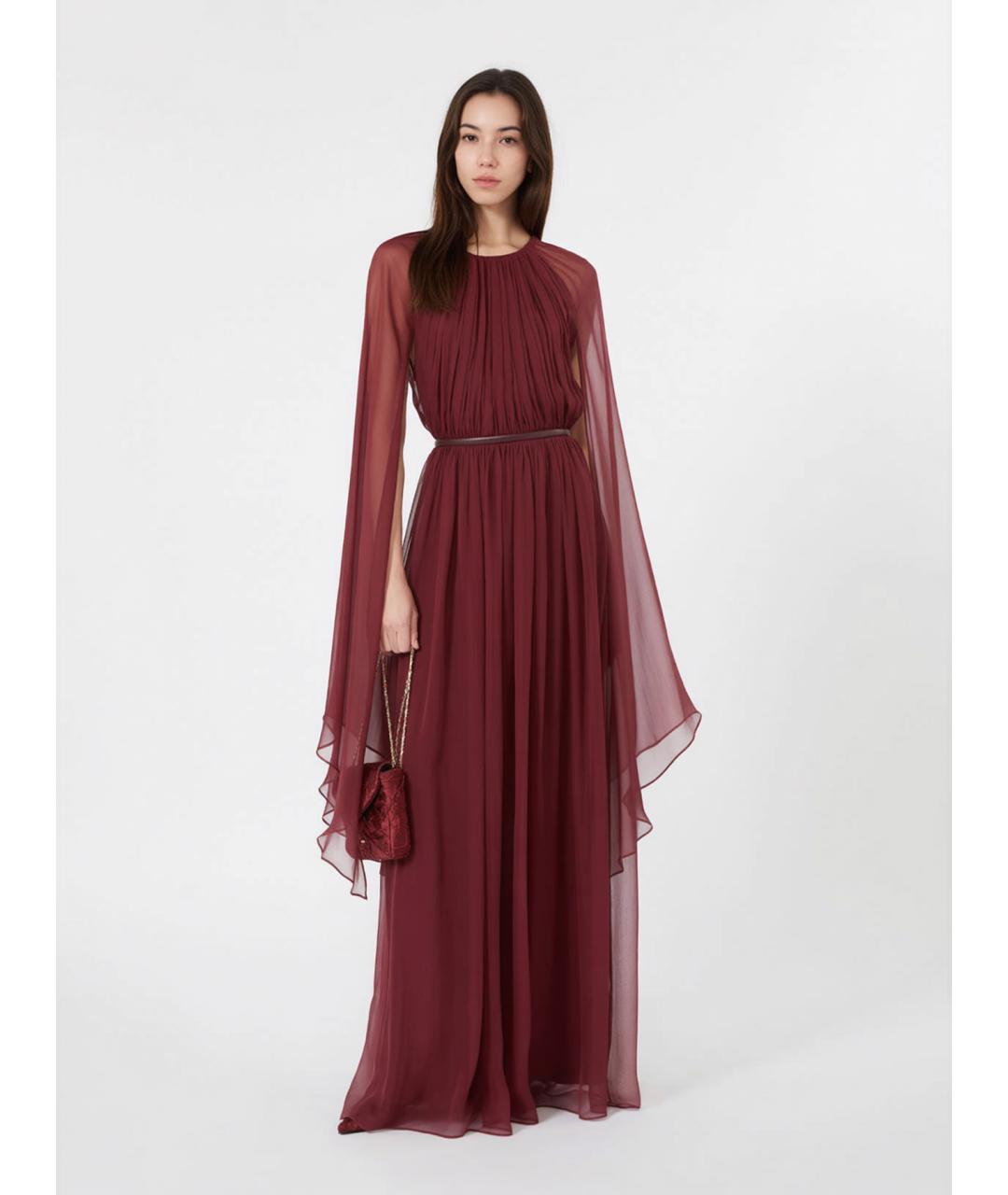 MAX MARA Бордовое шелковое вечернее платье, фото 2