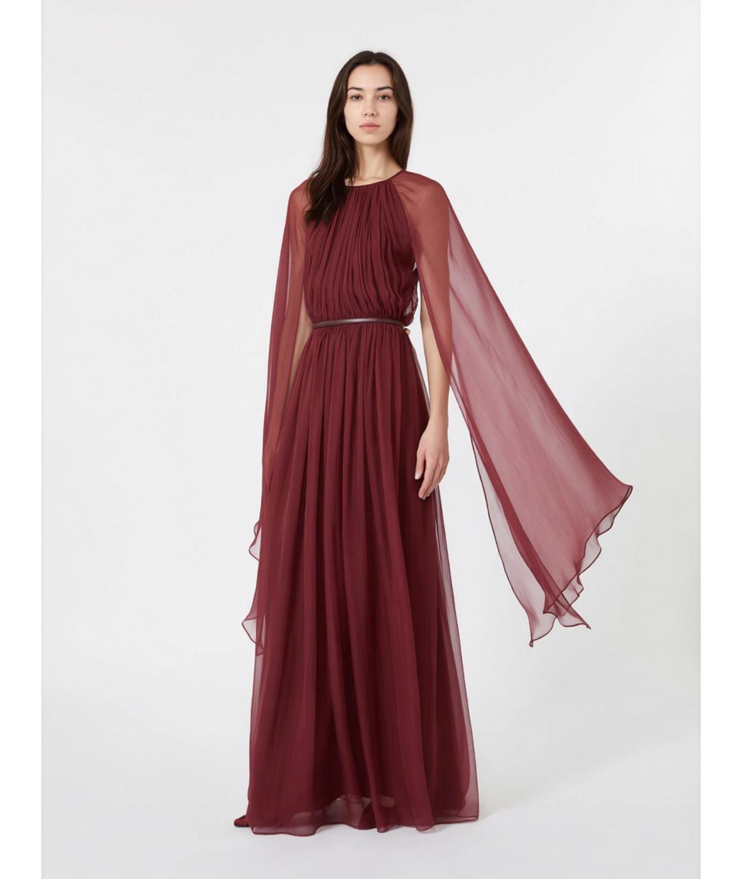 MAX MARA Бордовое шелковое вечернее платье, фото 3