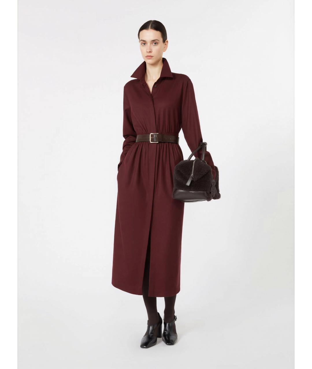 MAX MARA Бордовое шерстяное повседневное платье, фото 2