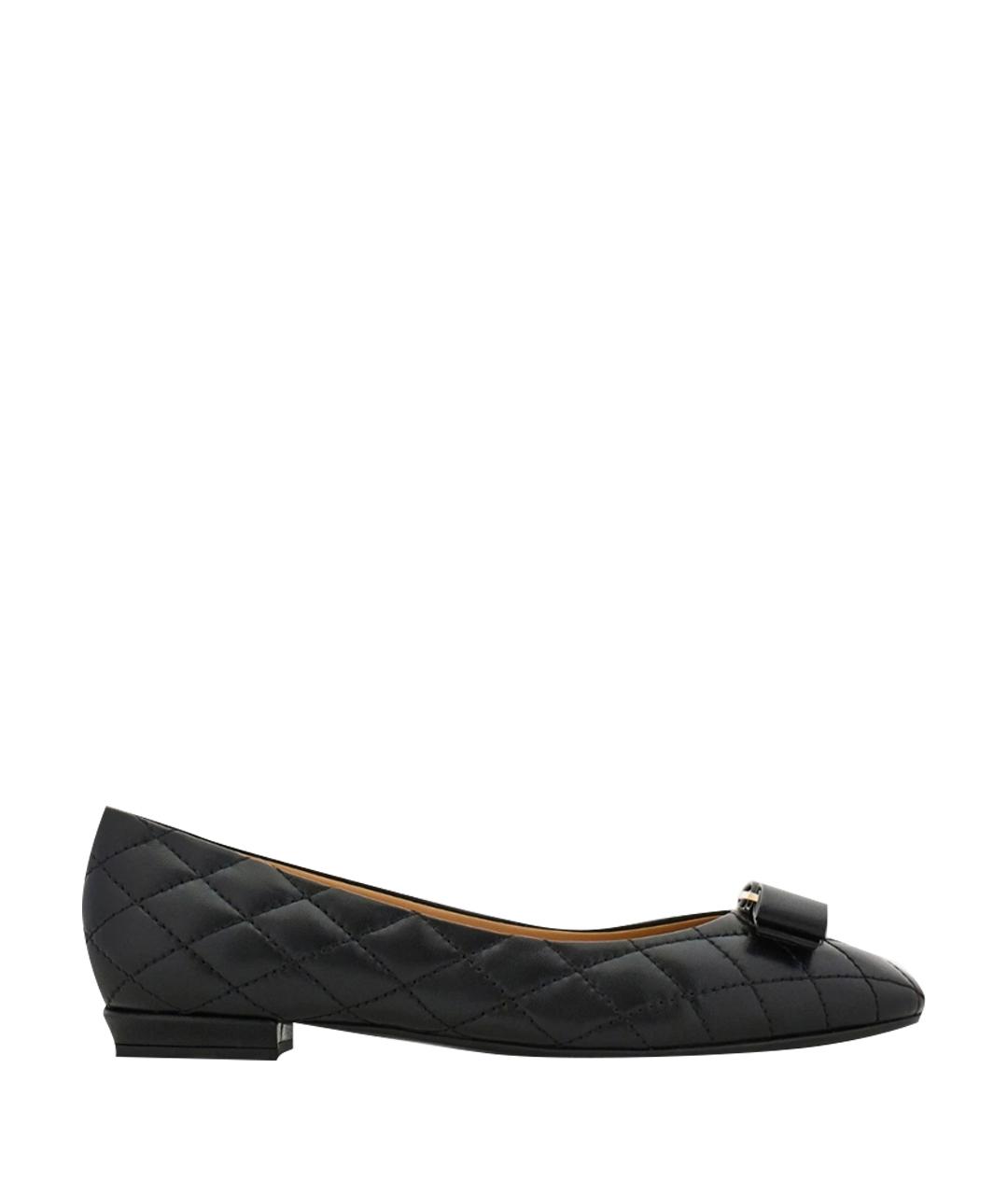FERRAGAMO Черные кожаные балетки, фото 1