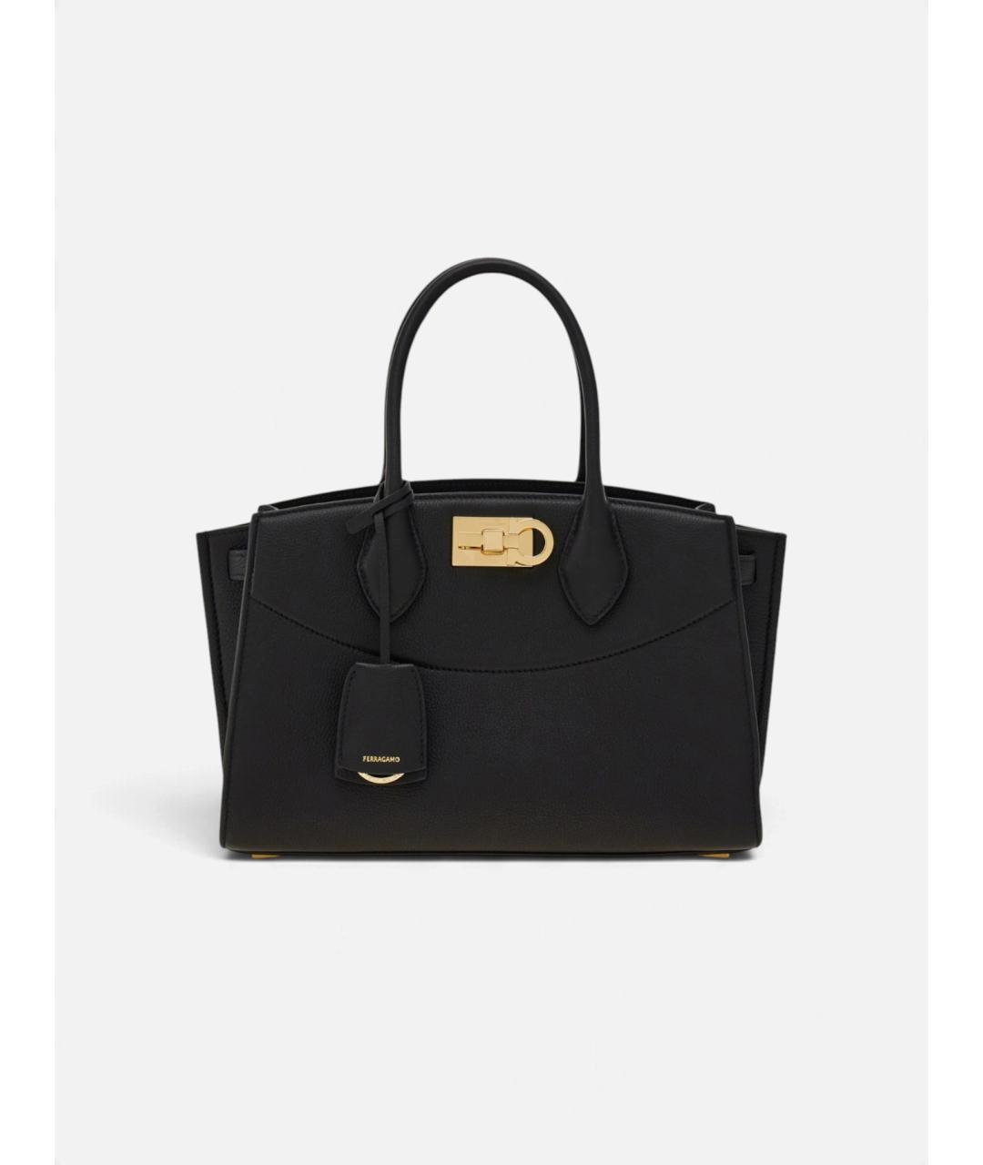 FERRAGAMO Черная кожаная сумка тоут, фото 2