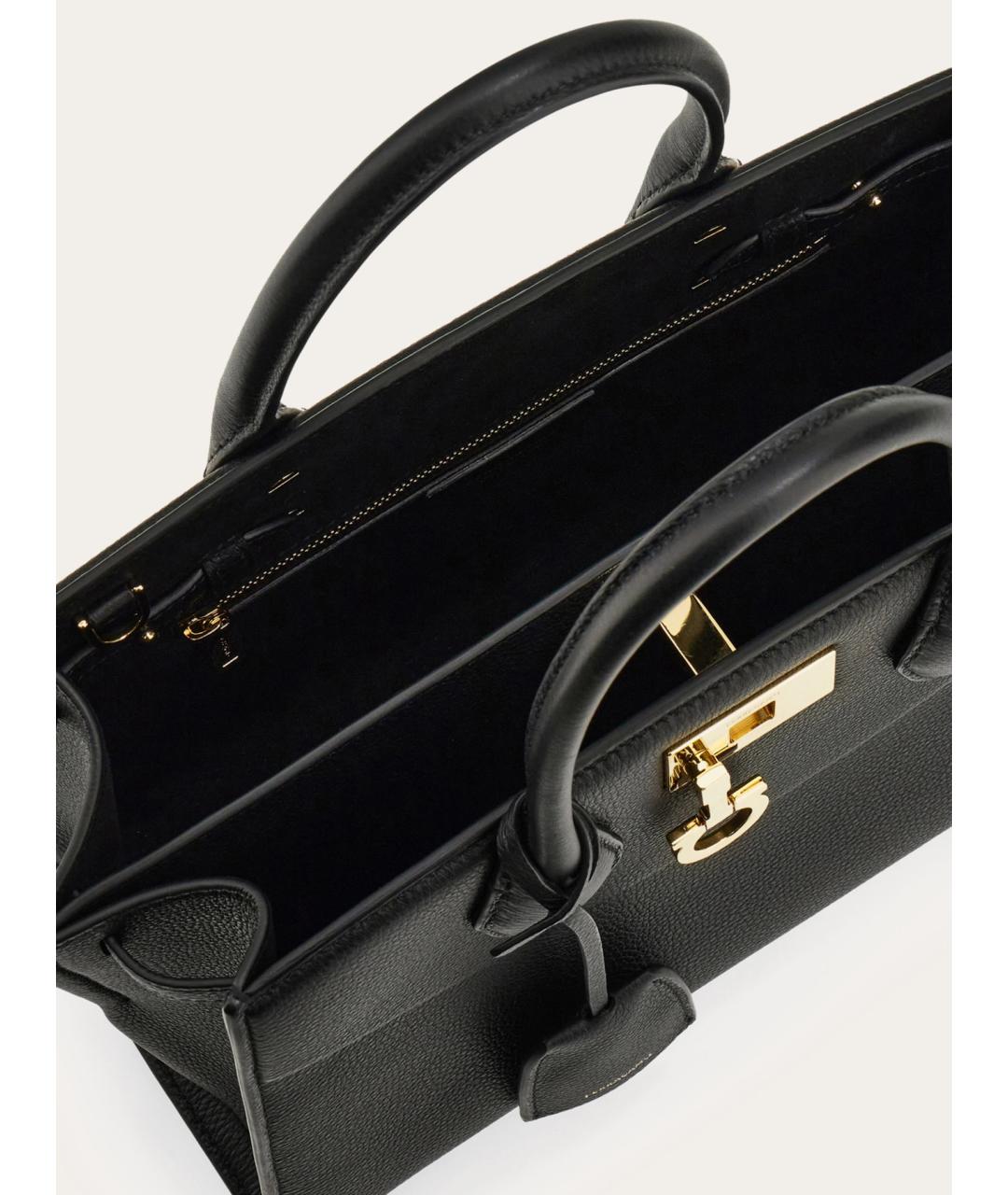 FERRAGAMO Черная кожаная сумка тоут, фото 6