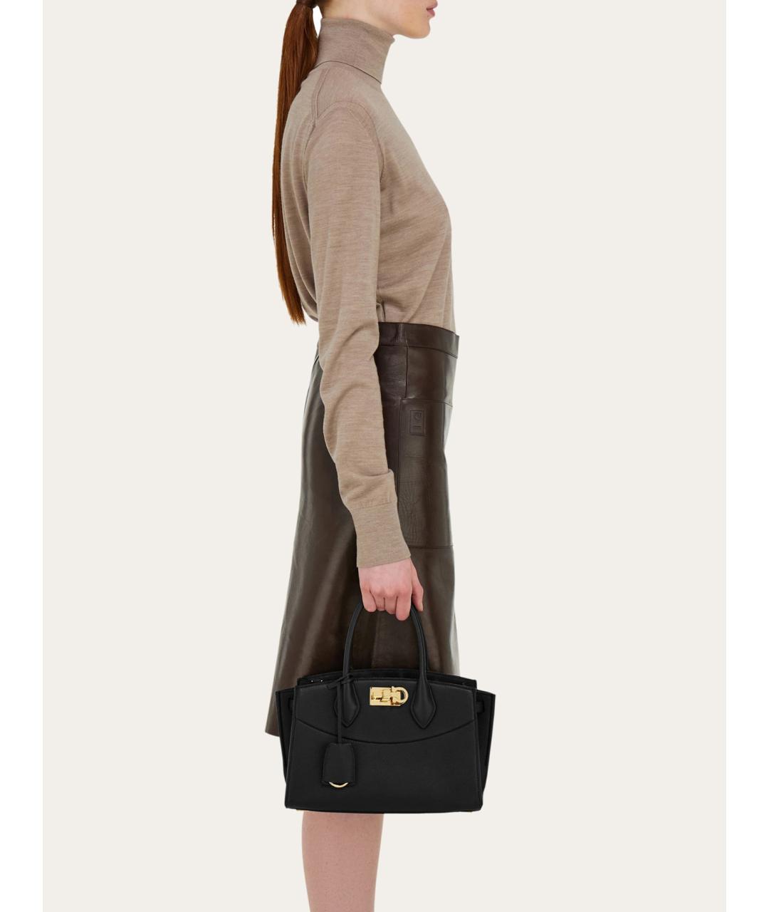 FERRAGAMO Черная кожаная сумка тоут, фото 3