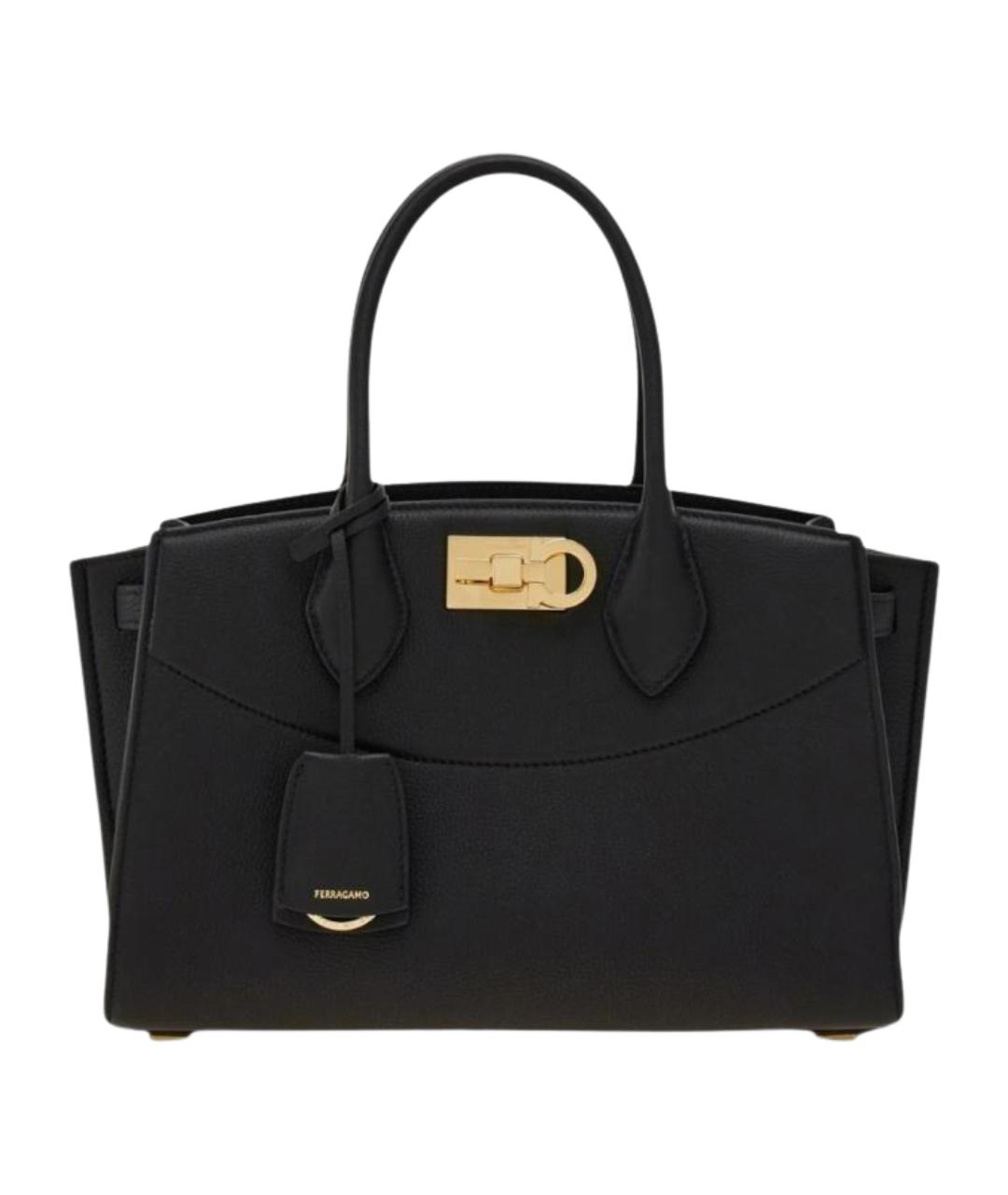 FERRAGAMO Черная кожаная сумка тоут, фото 1