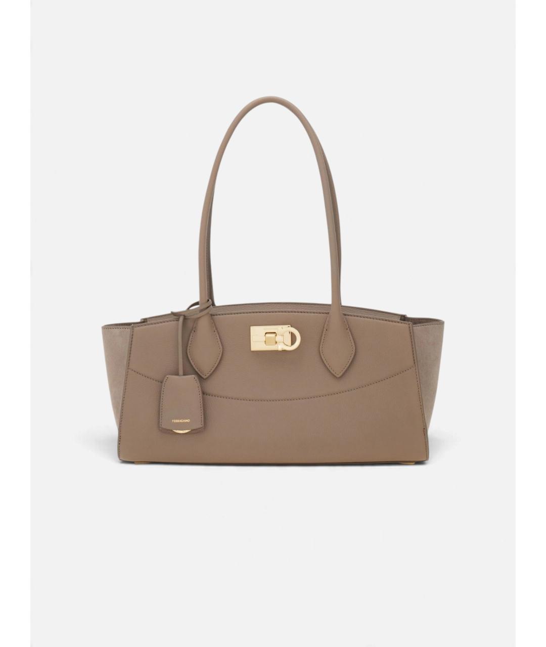 FERRAGAMO Бежевая кожаная сумка тоут, фото 2