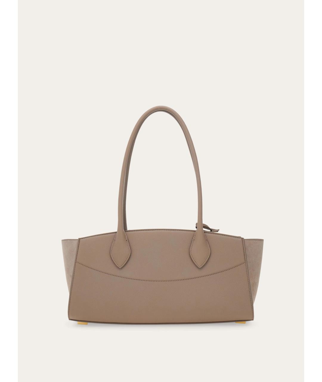 FERRAGAMO Бежевая кожаная сумка тоут, фото 5