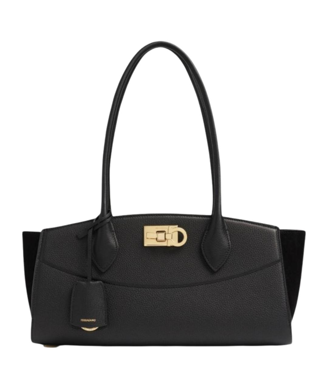 FERRAGAMO Черная кожаная сумка тоут, фото 1