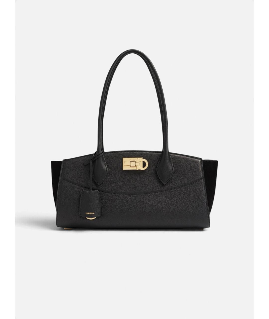 FERRAGAMO Черная кожаная сумка тоут, фото 2