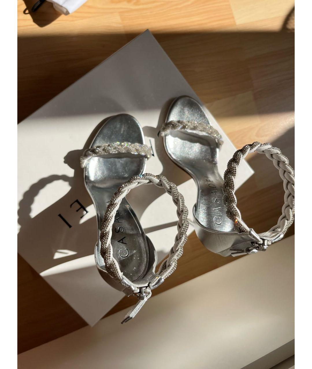 CASADEI Серебряные кожаные босоножки, фото 3