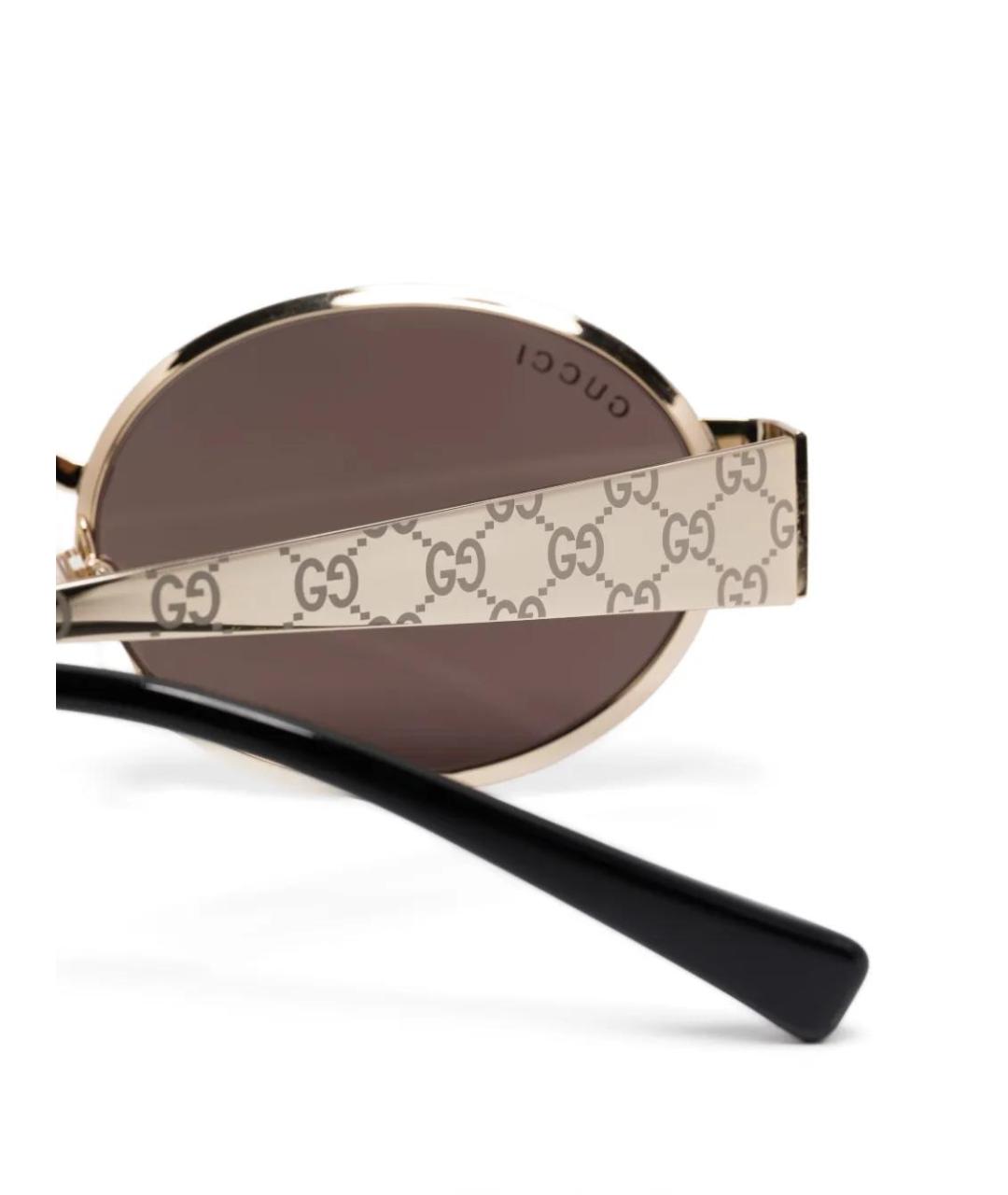 GUCCI Золотые металлические солнцезащитные очки, фото 3