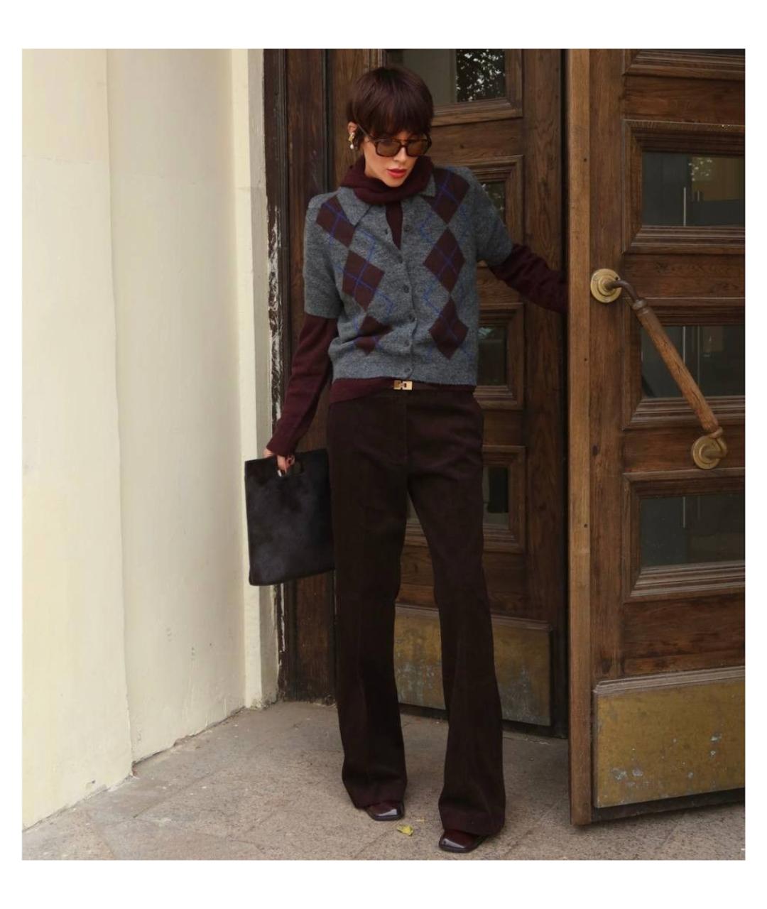 SAINT LAURENT Коричневые хлопковые прямые брюки, фото 2
