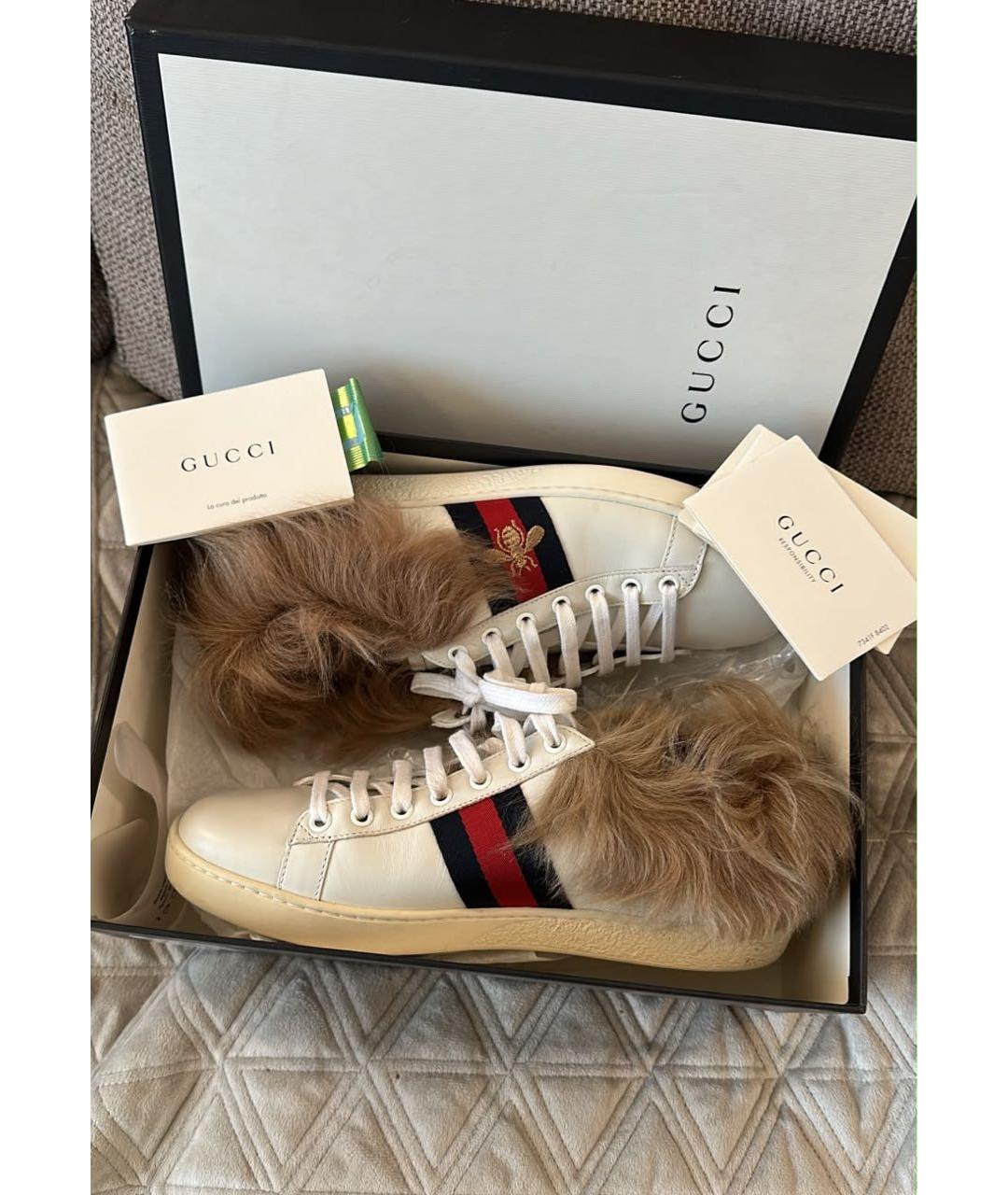 GUCCI Белые кожаные кеды, фото 5
