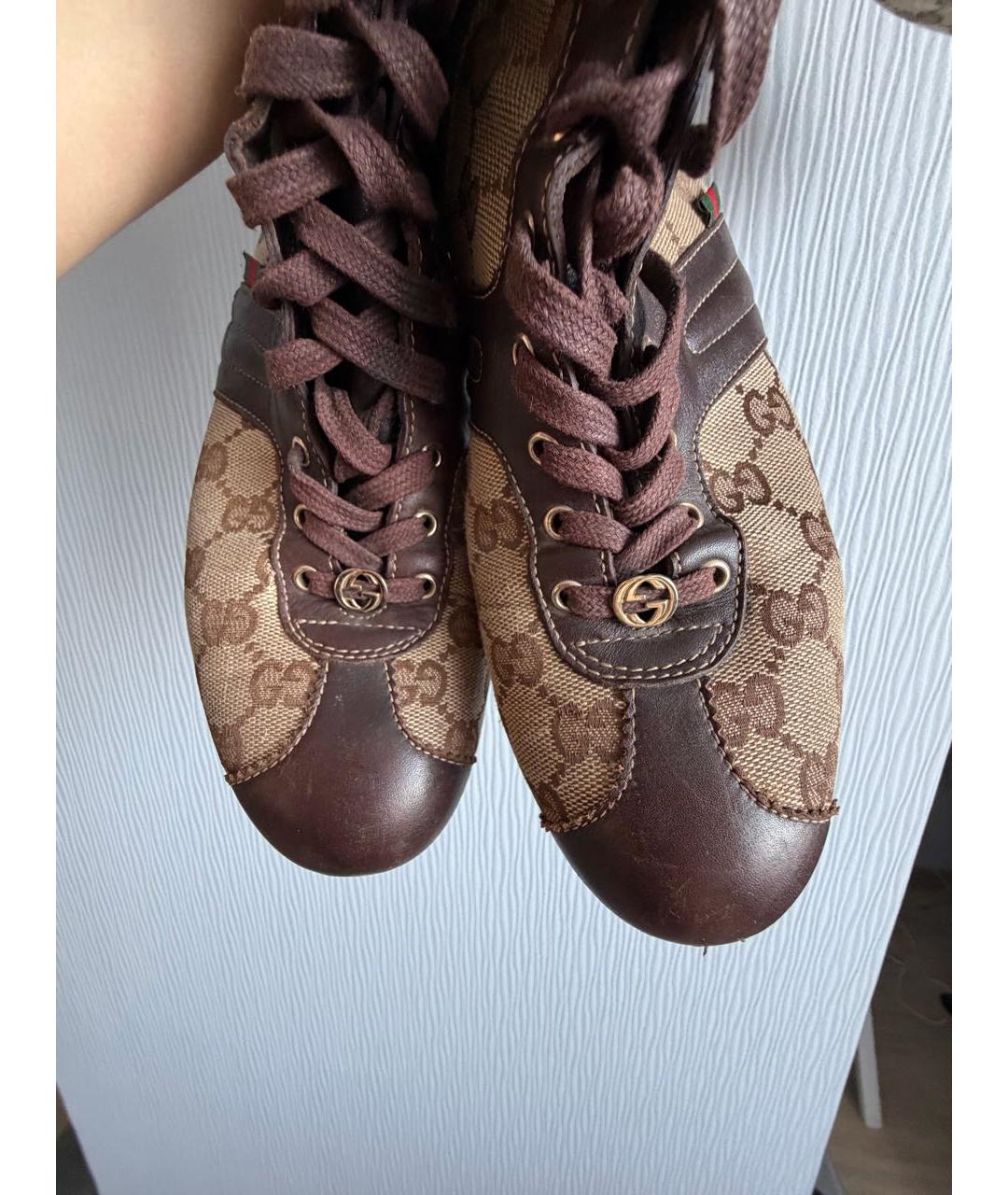 GUCCI Коричневые текстильные сапоги, фото 2
