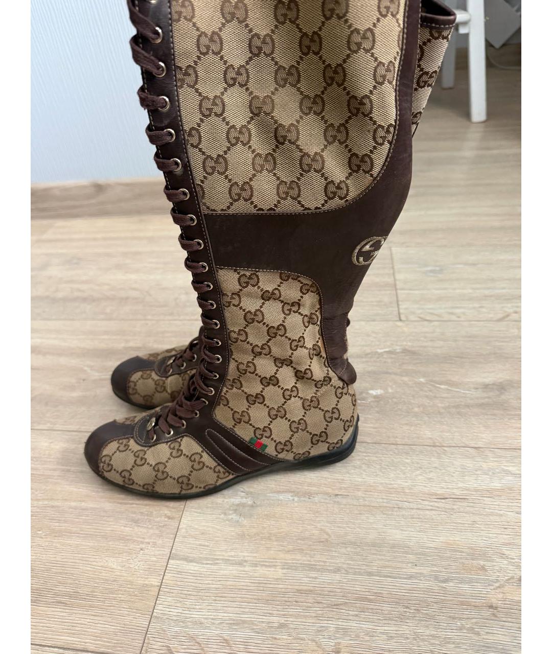 GUCCI Коричневые текстильные сапоги, фото 9