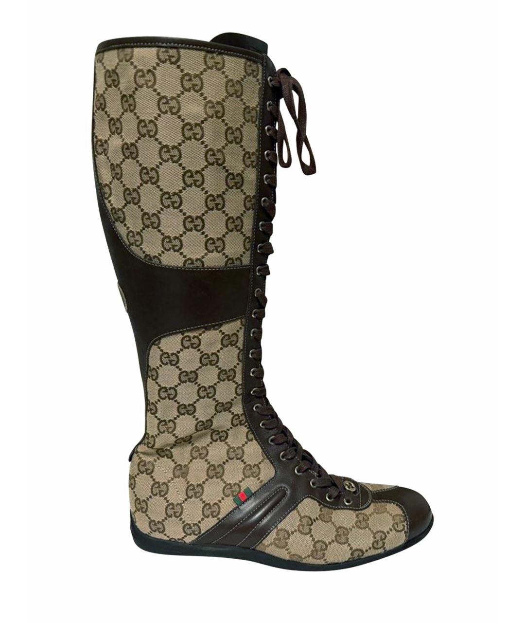 GUCCI Коричневые текстильные сапоги, фото 1