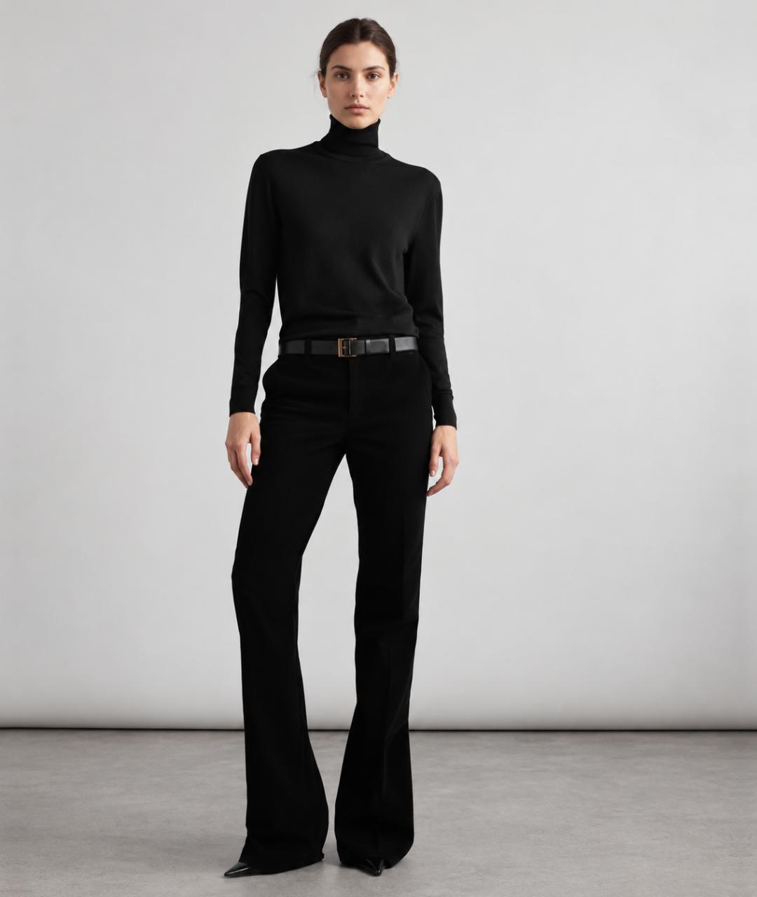 SAINT LAURENT Черные хлопковые прямые брюки, фото 2