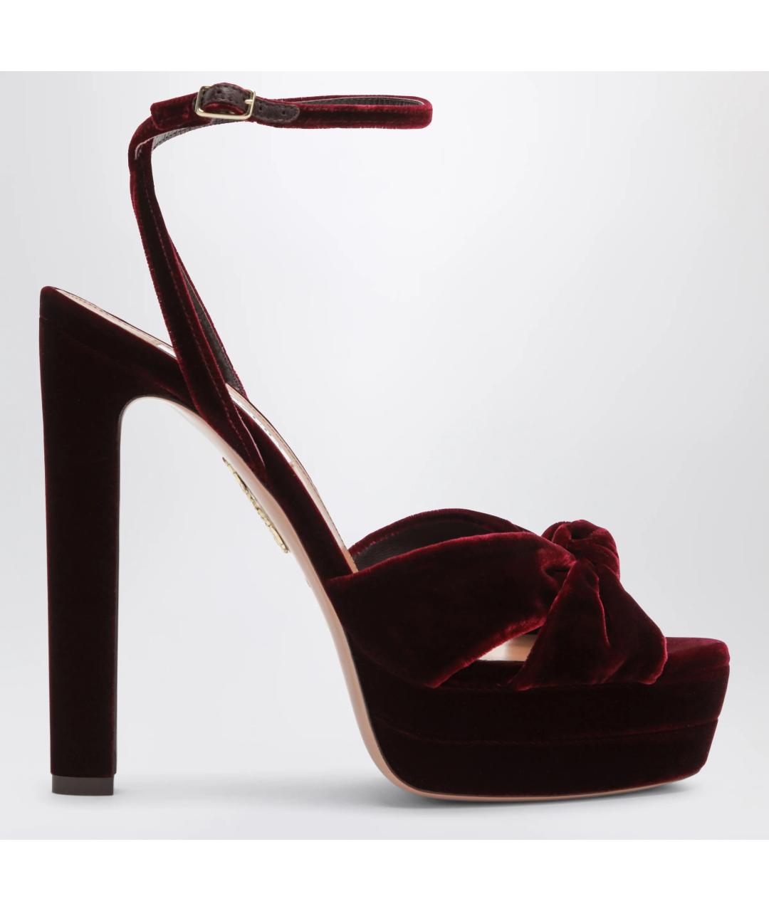 AQUAZZURA Бордовые бархатные босоножки, фото 3