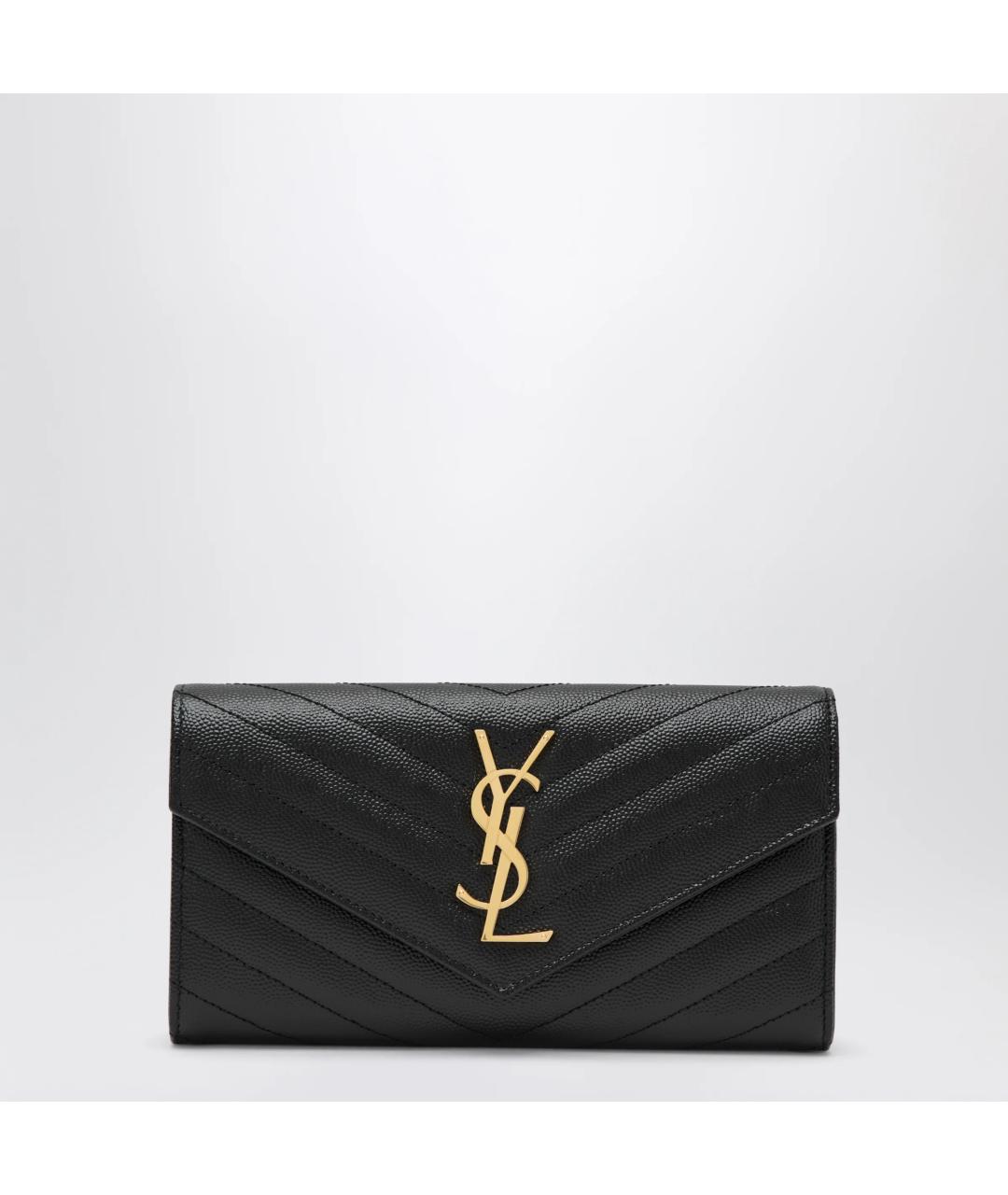 SAINT LAURENT Черный кожаный кошелек, фото 3
