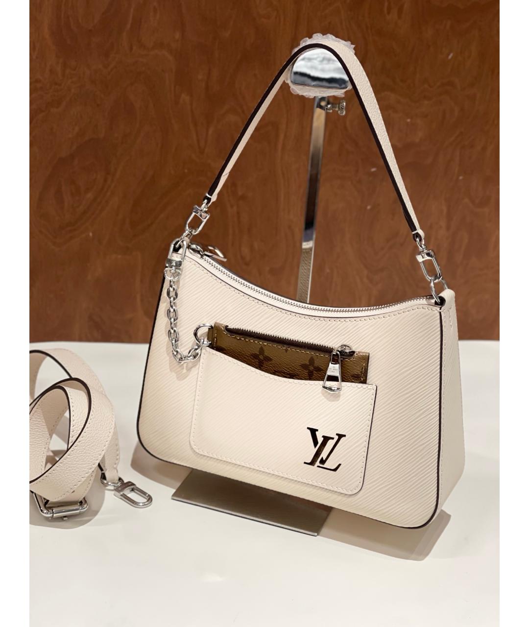 LOUIS VUITTON Белая кожаная сумка через плечо, фото 7