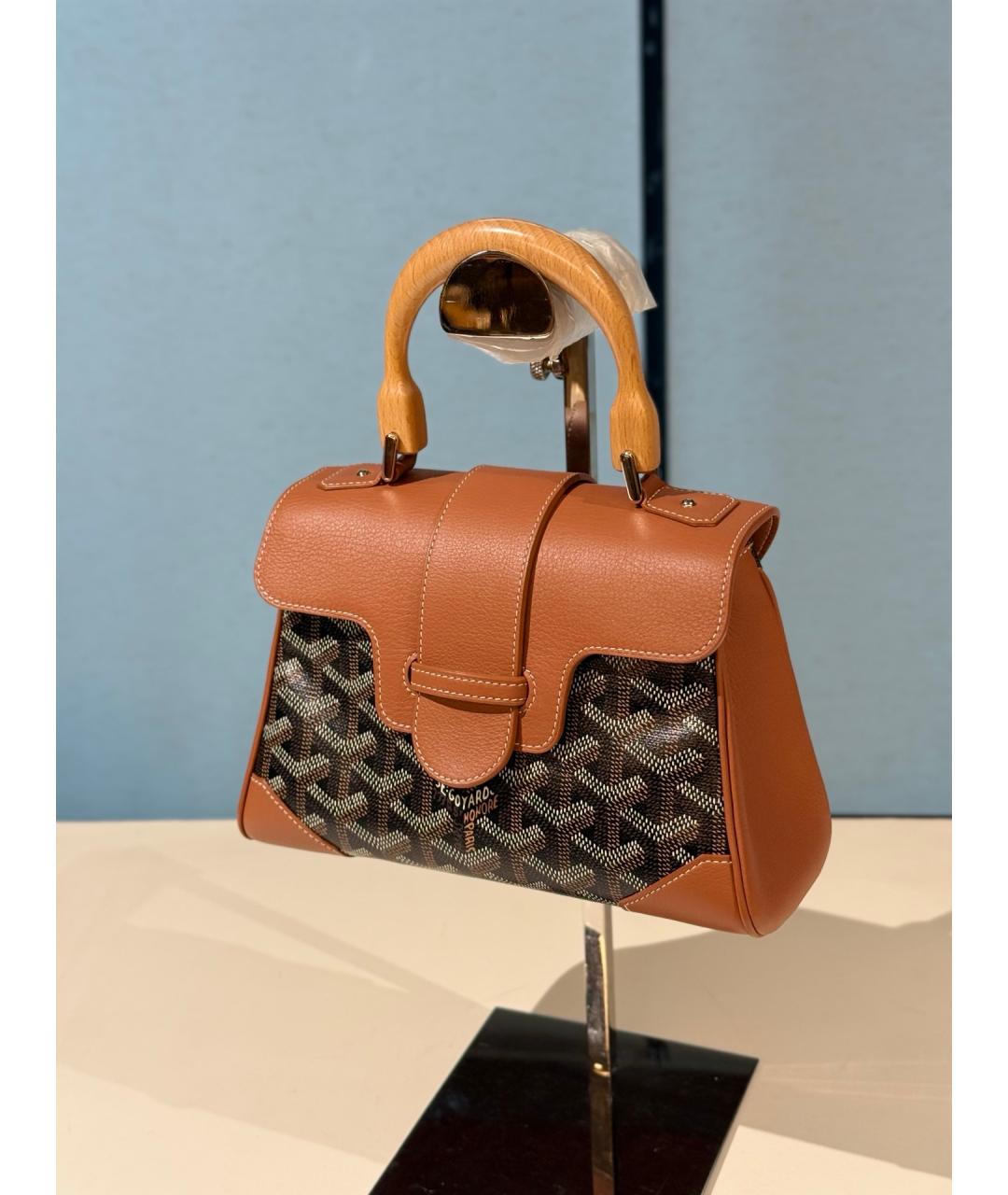 GOYARD Коричневая сумка с короткими ручками из искусственной кожи, фото 3