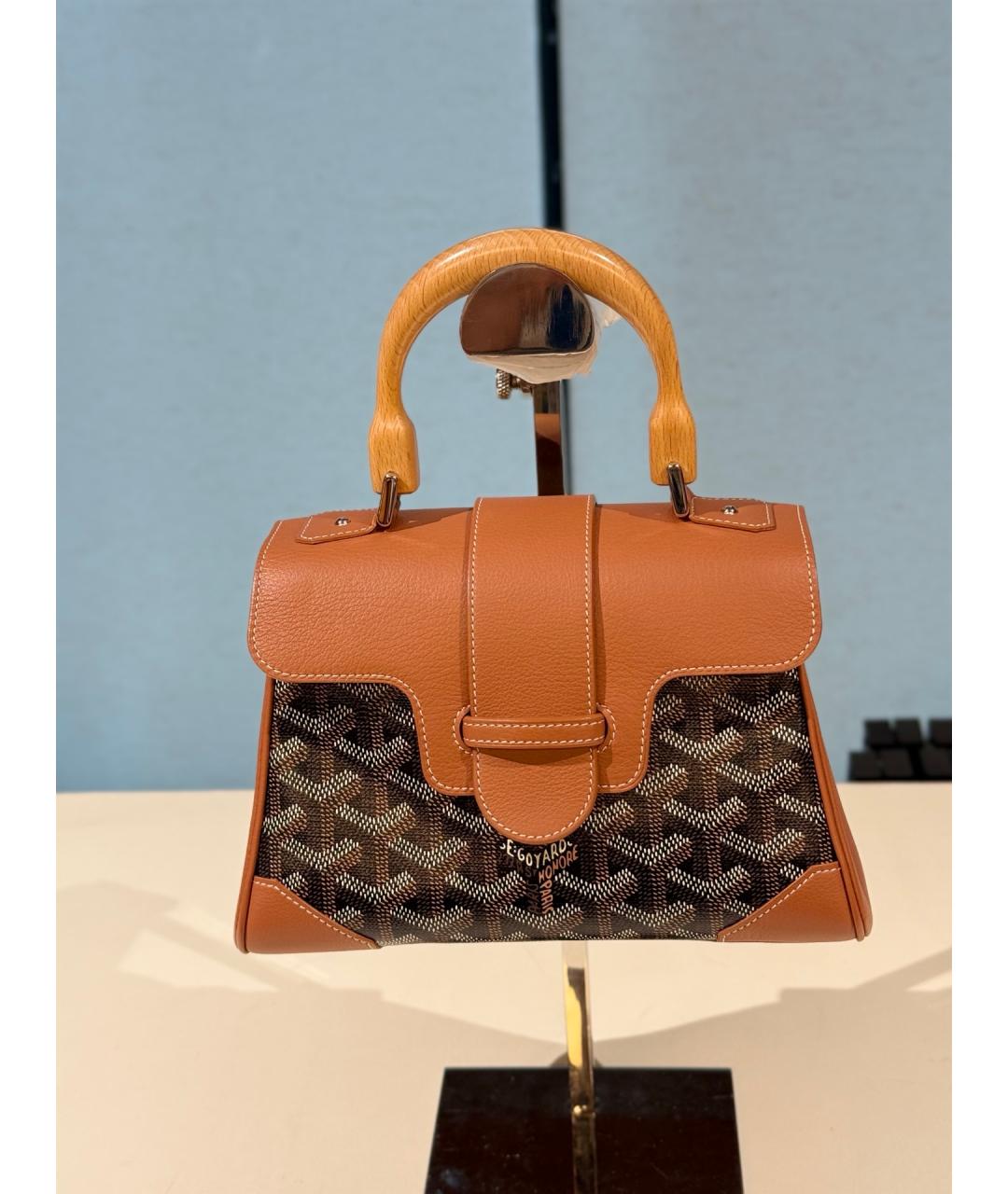 GOYARD Коричневая сумка с короткими ручками из искусственной кожи, фото 2