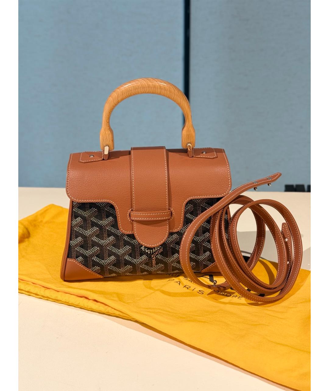 GOYARD Коричневая сумка с короткими ручками из искусственной кожи, фото 9