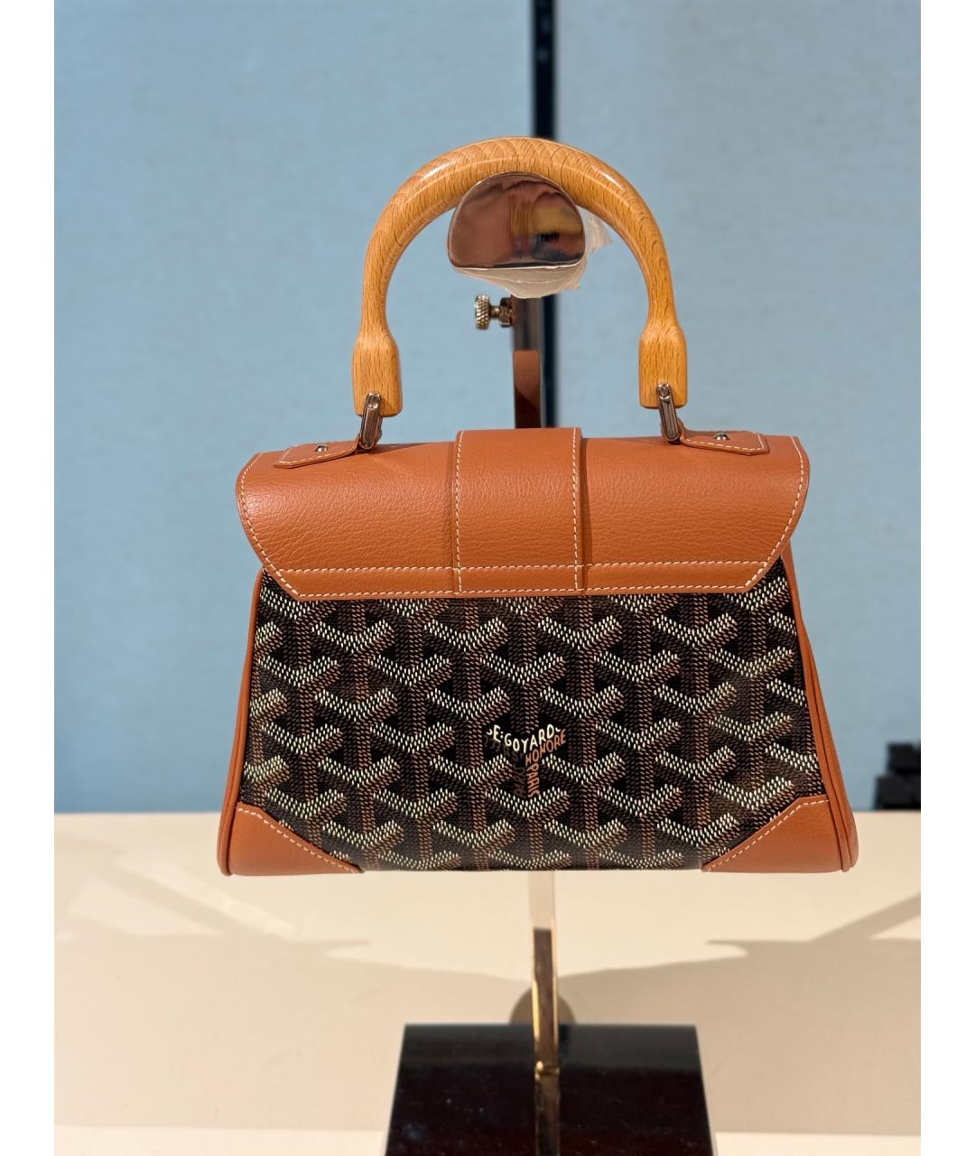 GOYARD Коричневая сумка с короткими ручками из искусственной кожи, фото 5