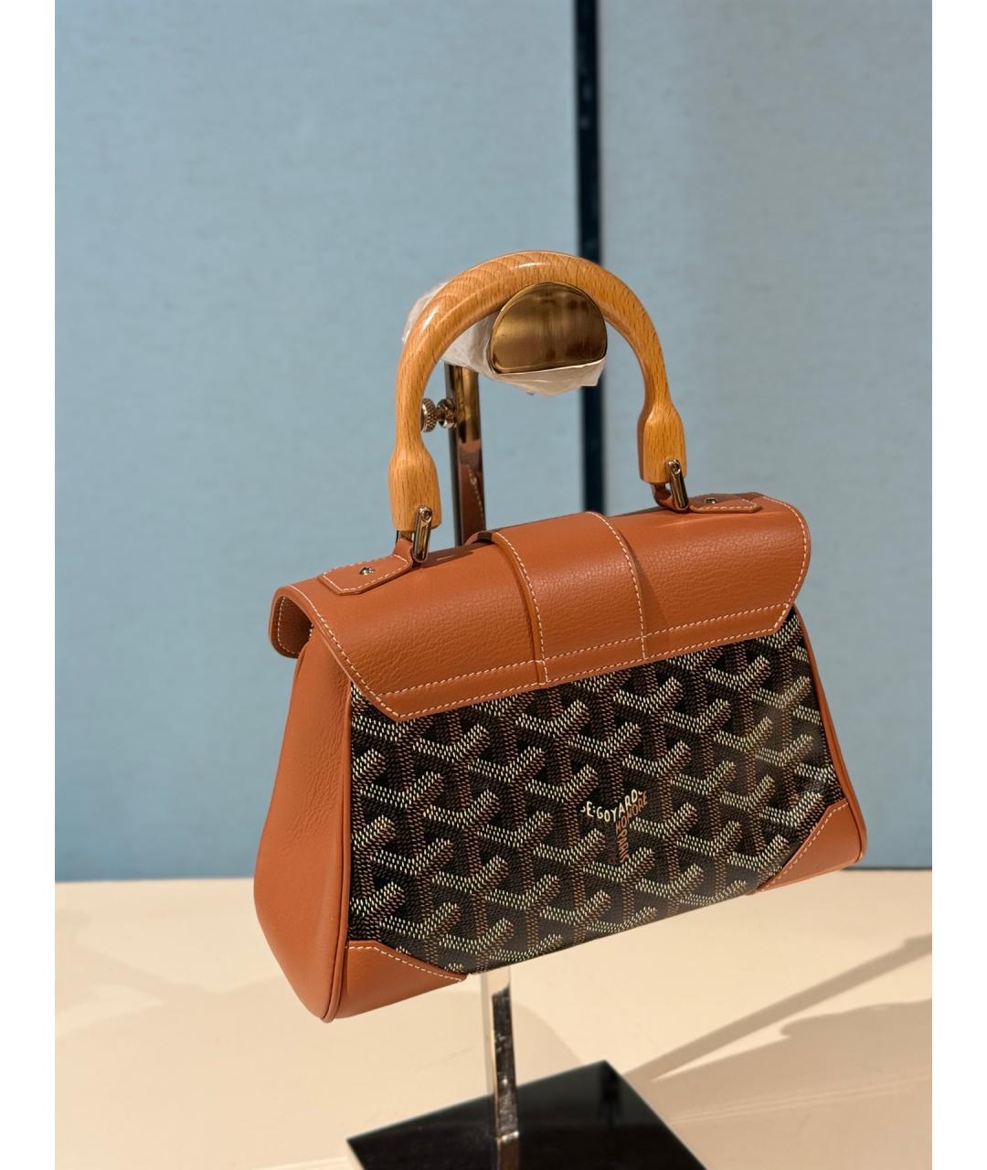 GOYARD Коричневая сумка с короткими ручками из искусственной кожи, фото 7