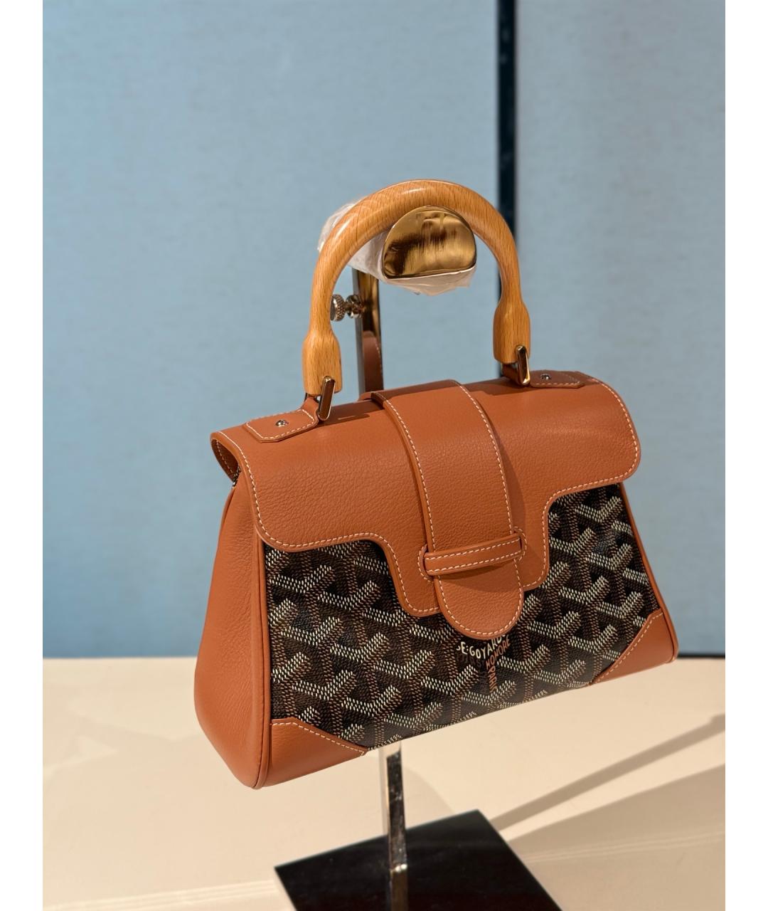 GOYARD Коричневая сумка с короткими ручками из искусственной кожи, фото 4