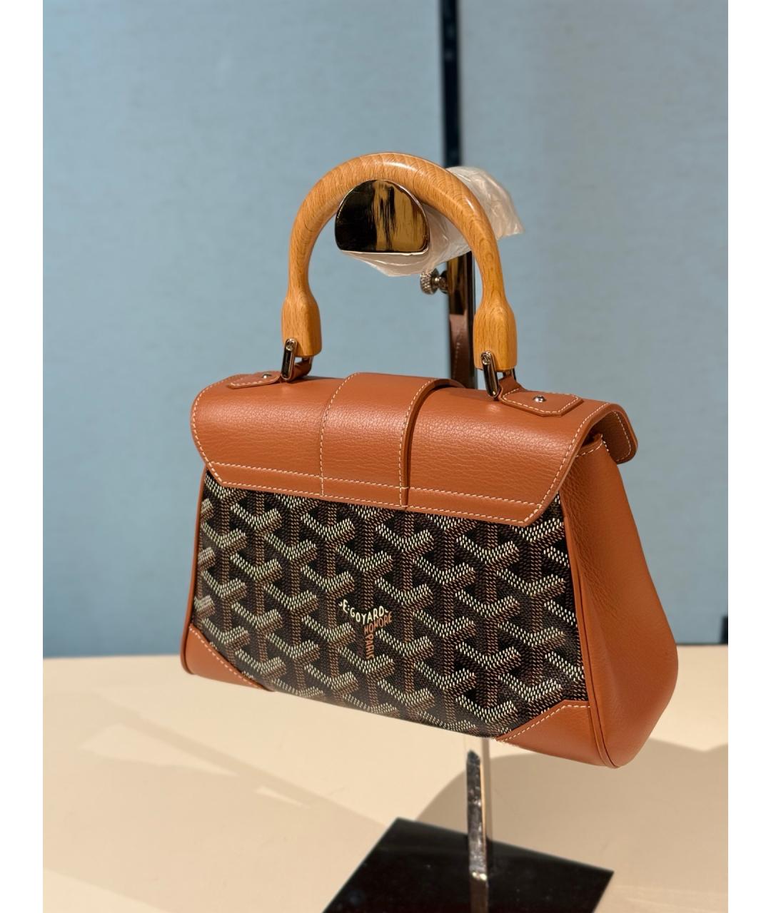 GOYARD Коричневая сумка с короткими ручками из искусственной кожи, фото 6
