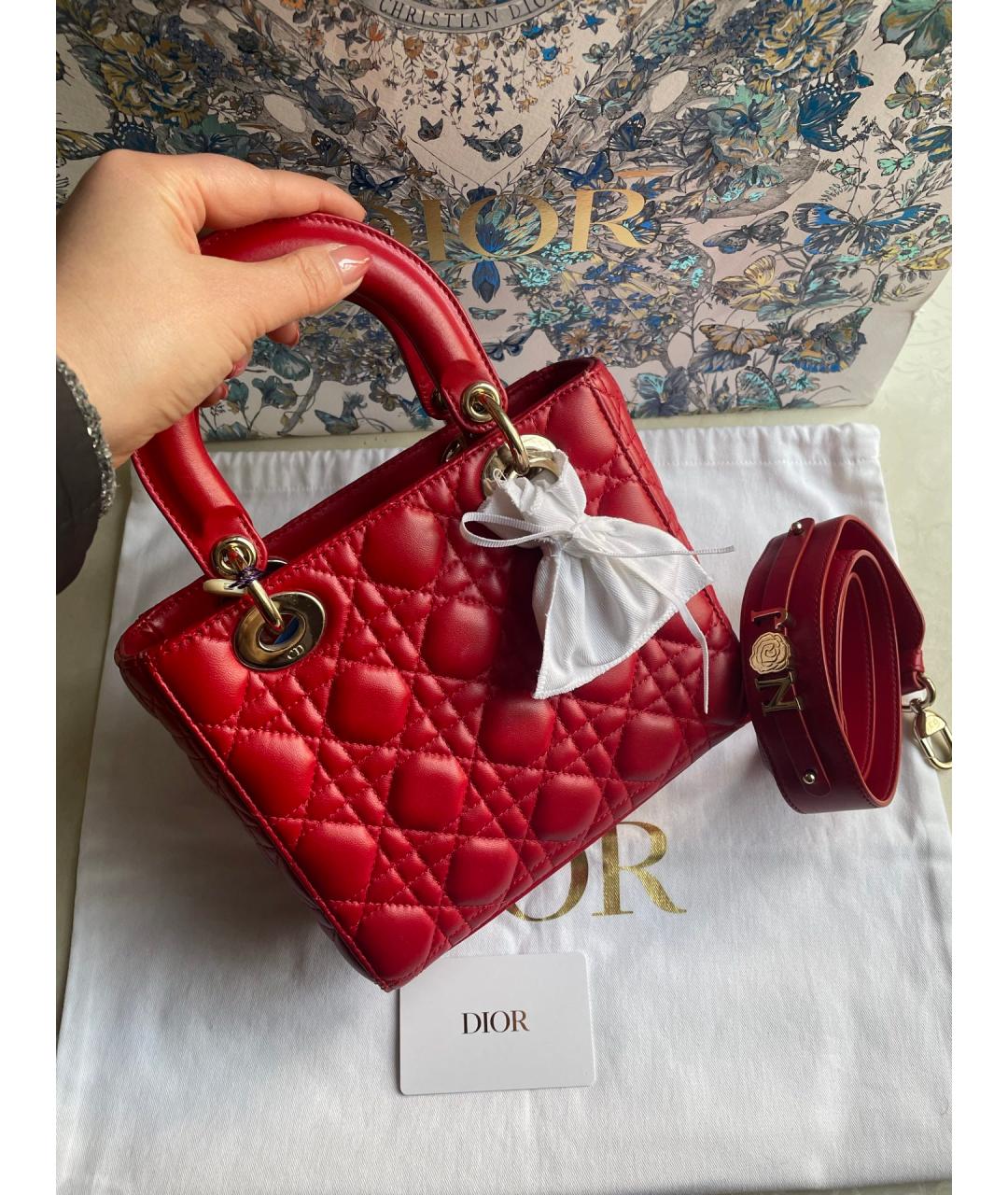 CHRISTIAN DIOR Красная кожаная сумка тоут, фото 2