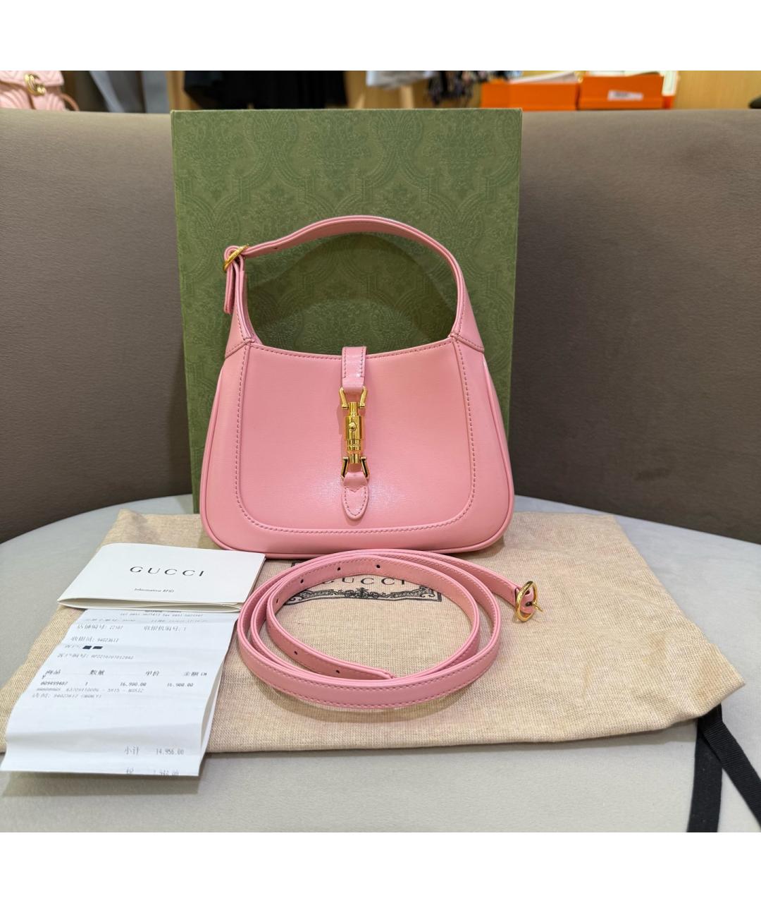 GUCCI Розовая кожаная сумка с короткими ручками, фото 9