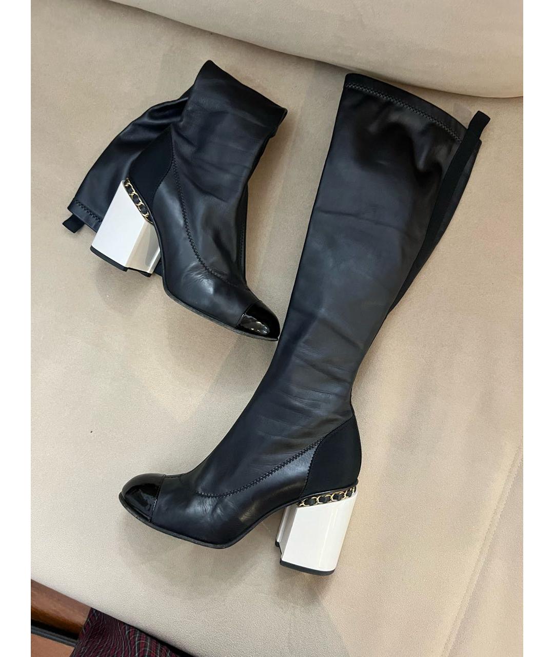 CHANEL Черные кожаные сапоги, фото 5