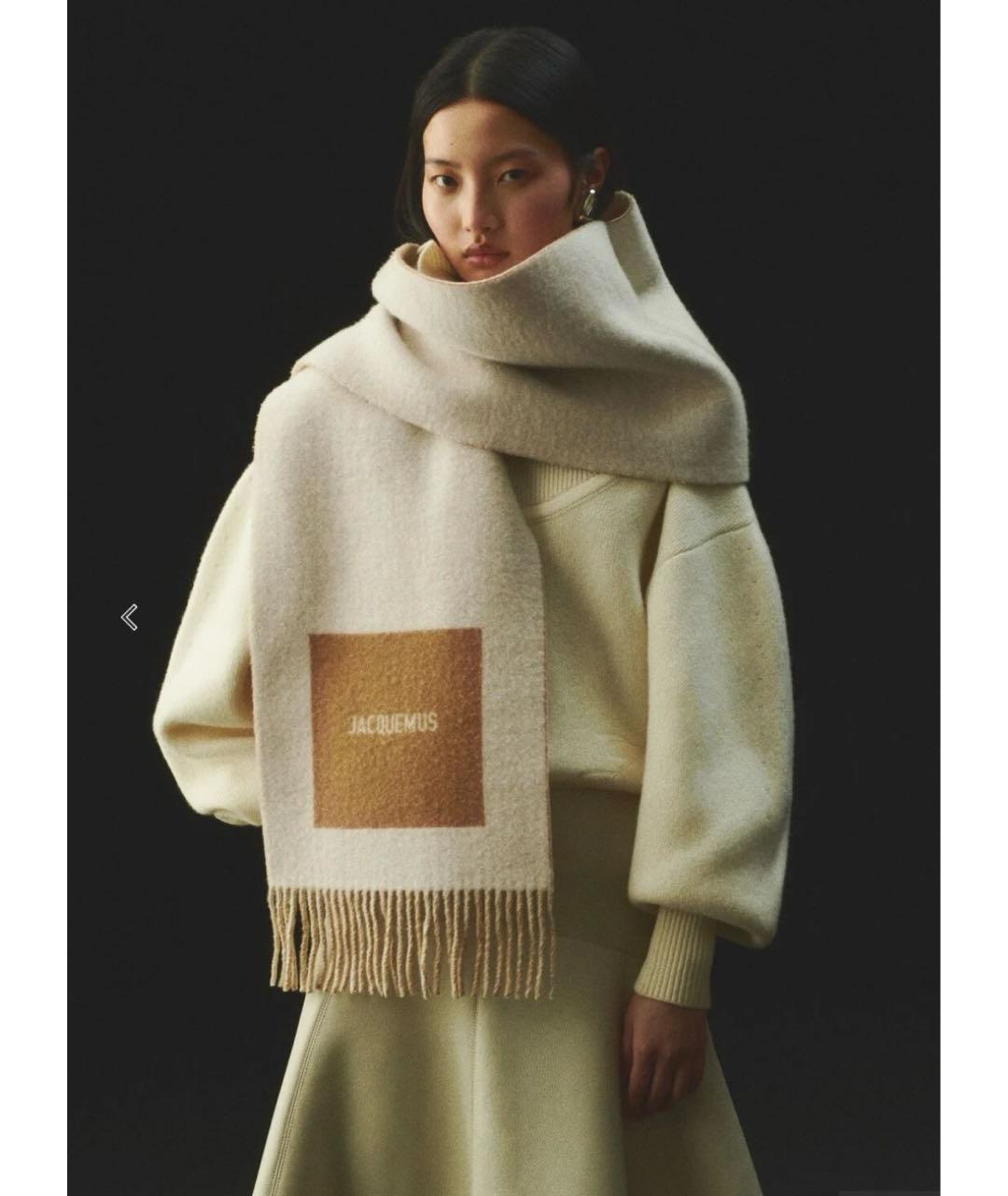 JACQUEMUS Бежевый шерстяной шарф, фото 7