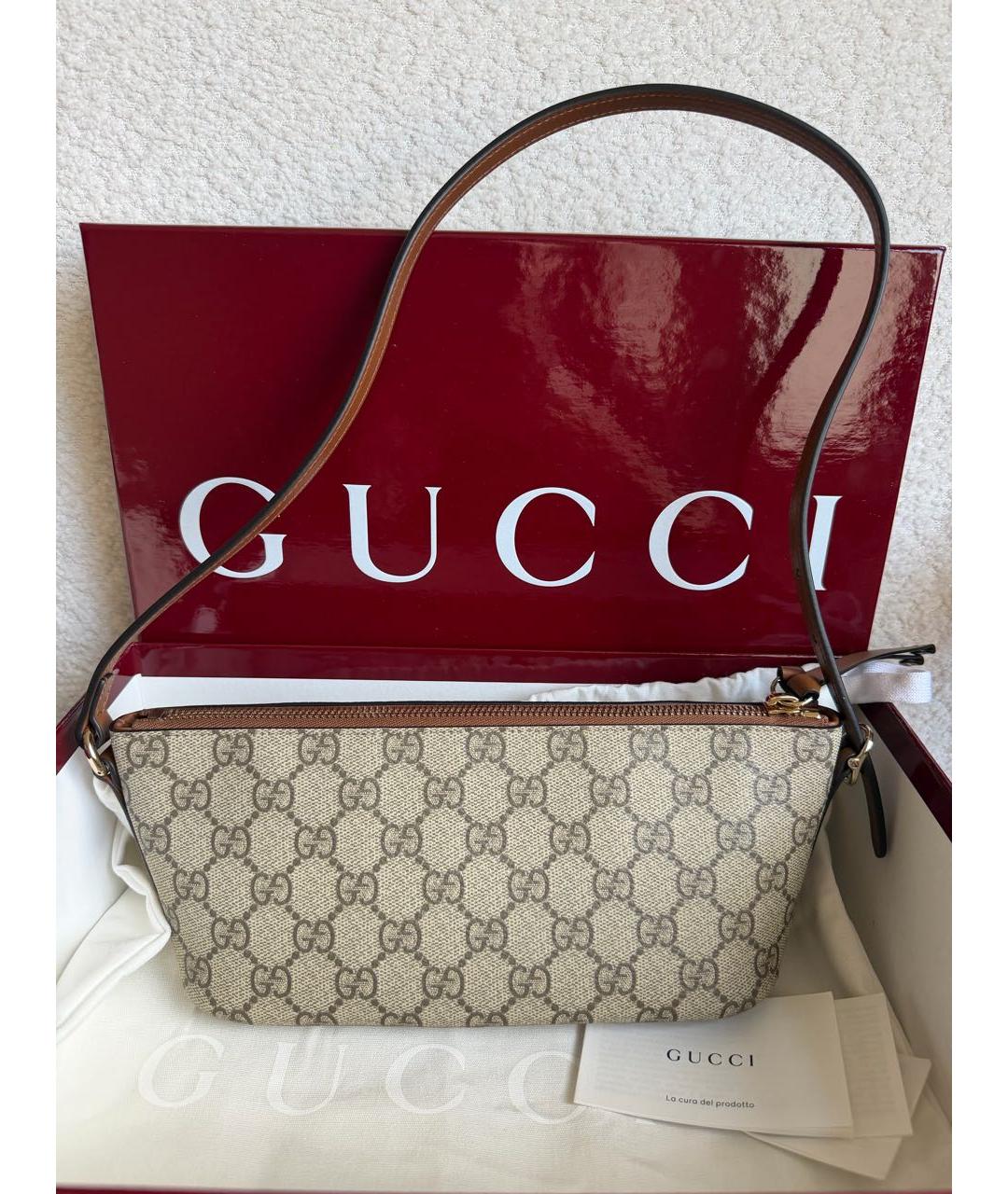 GUCCI Бежевая сумка через плечо из канвы, фото 5