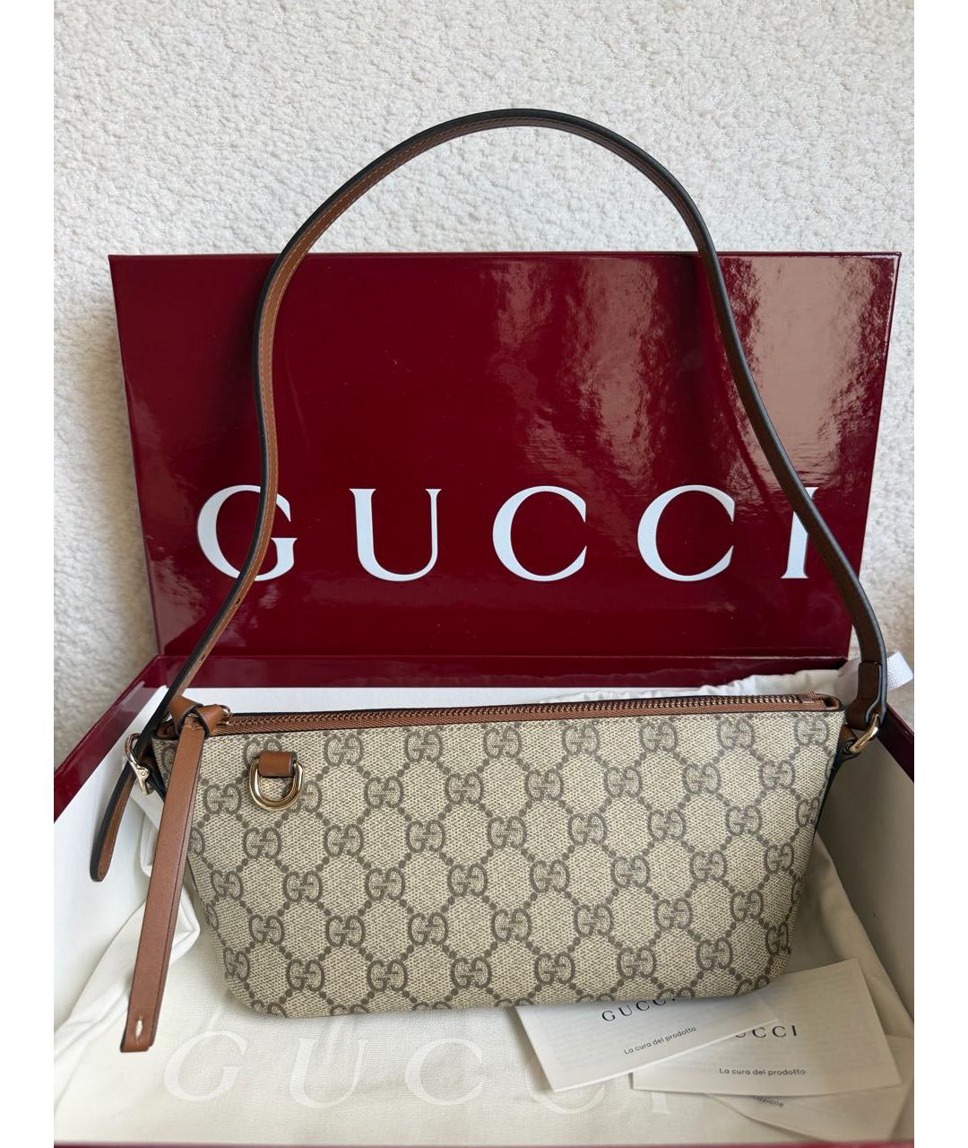 GUCCI Бежевая сумка через плечо из канвы, фото 4