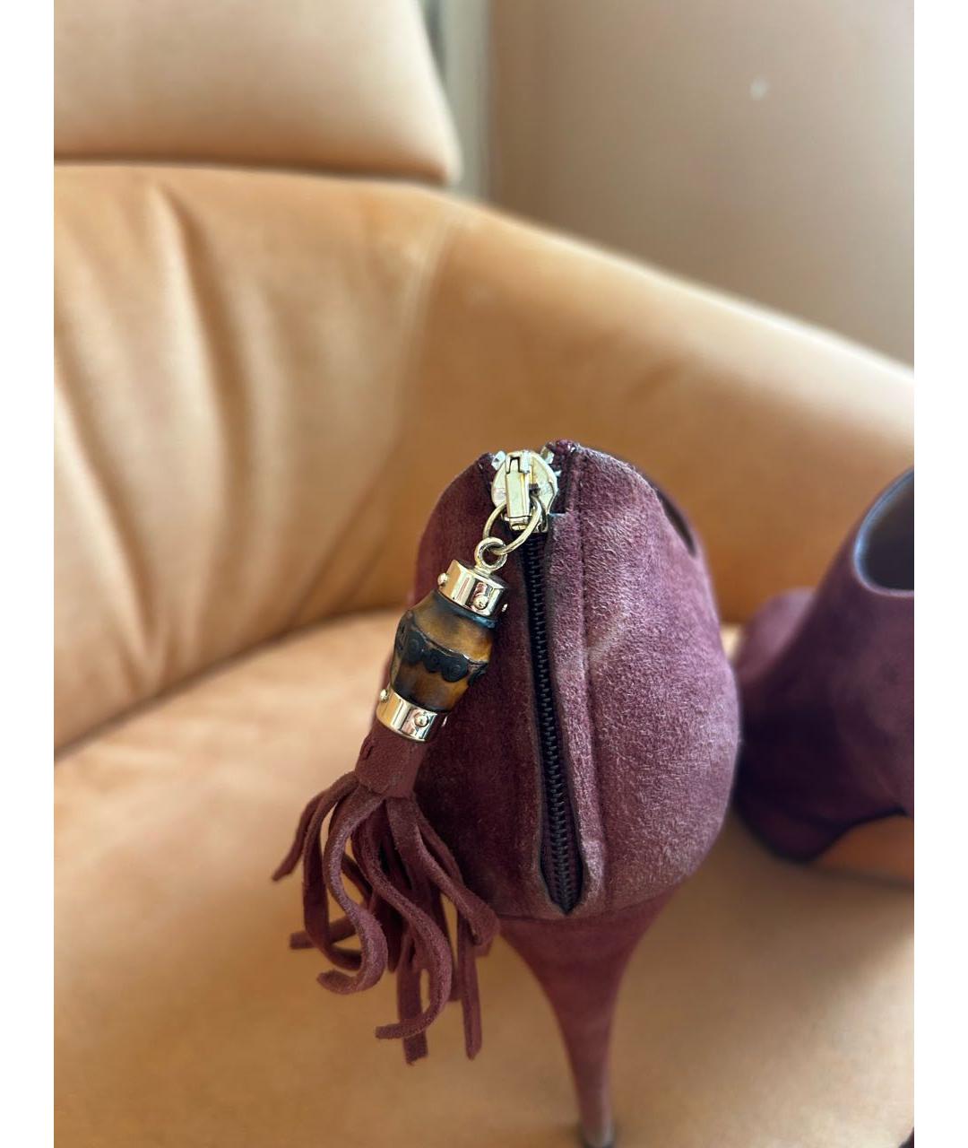 GUCCI Бордовые замшевые ботильоны, фото 7