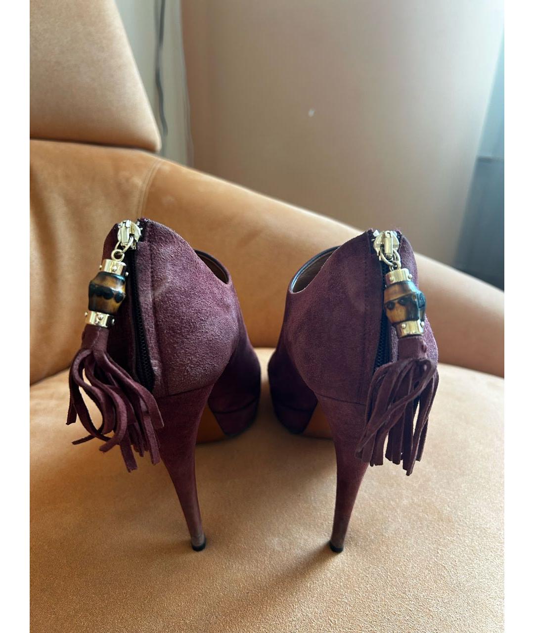 GUCCI Бордовые замшевые ботильоны, фото 4