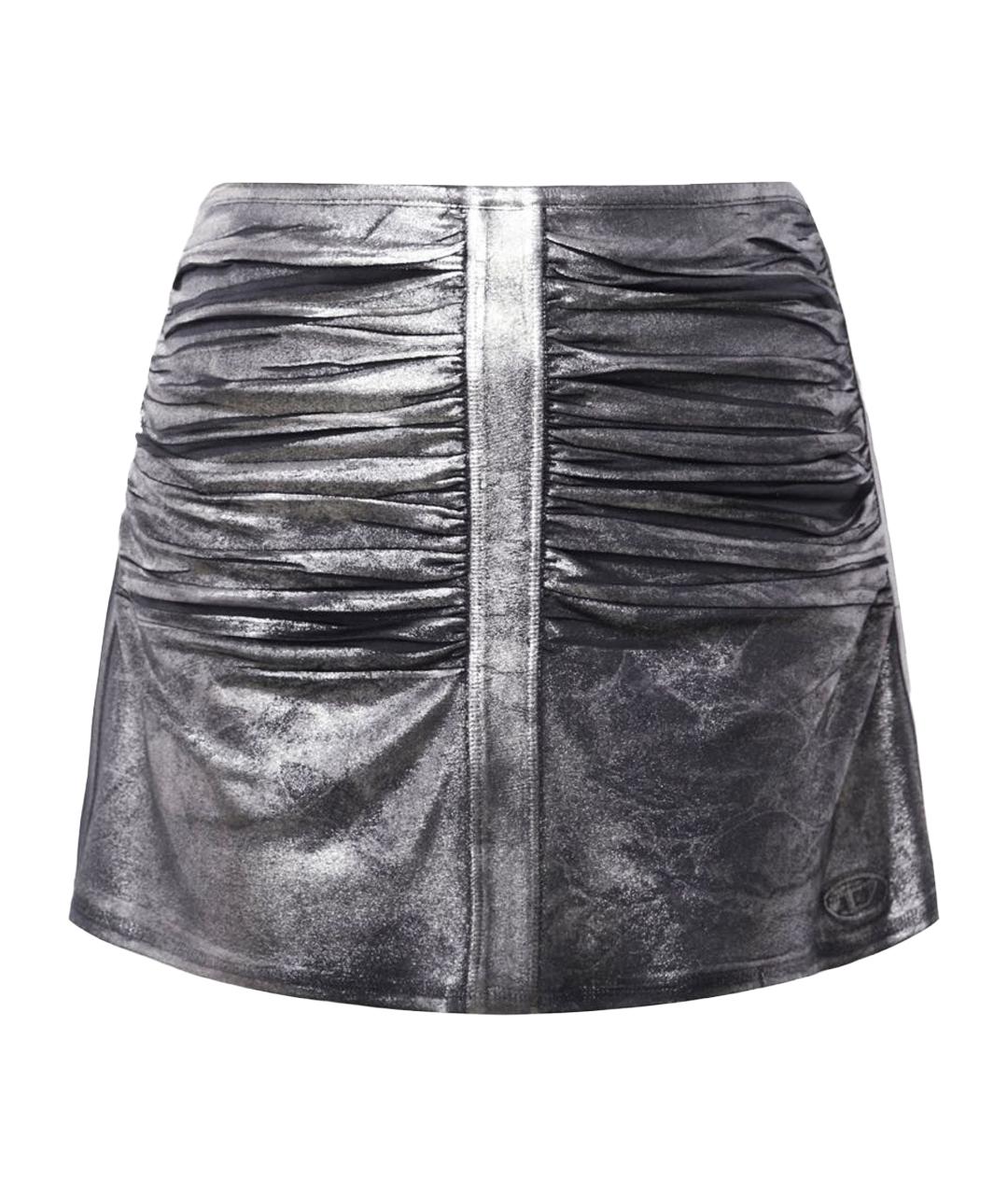 DIESEL Серебряная ацетатная юбка мини, фото 1