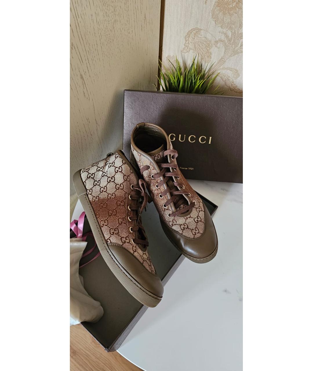 GUCCI Коричневые текстильные кроссовки, фото 6